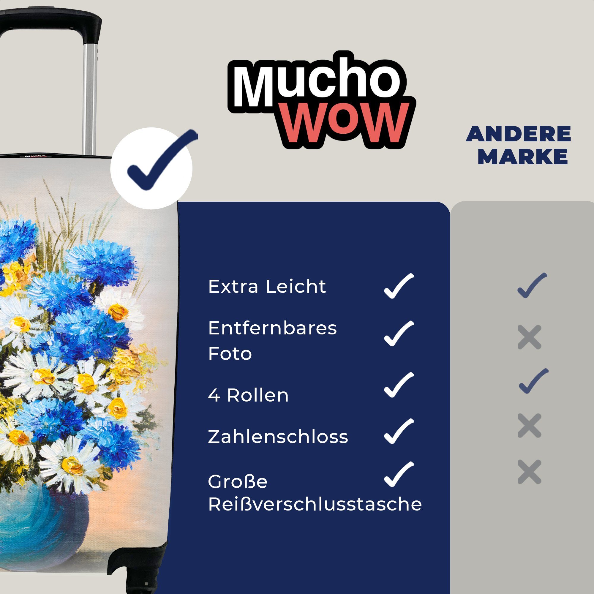 MuchoWow Handgepäckkoffer Sommerblumen - Ferien, rollen, Ölfarben, Reisekoffer Trolley, Reisetasche Rollen, Handgepäck 4 mit für