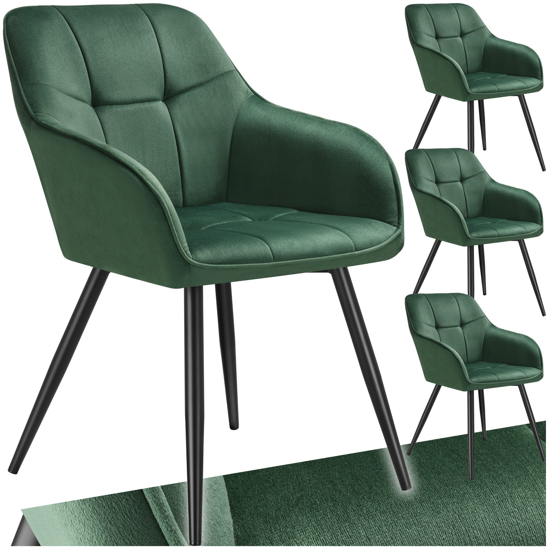 tectake Esszimmerstuhl Stuhl Marilyn, Samtoptik, gesteppt (Set, 4 St), Extr günstig online kaufen