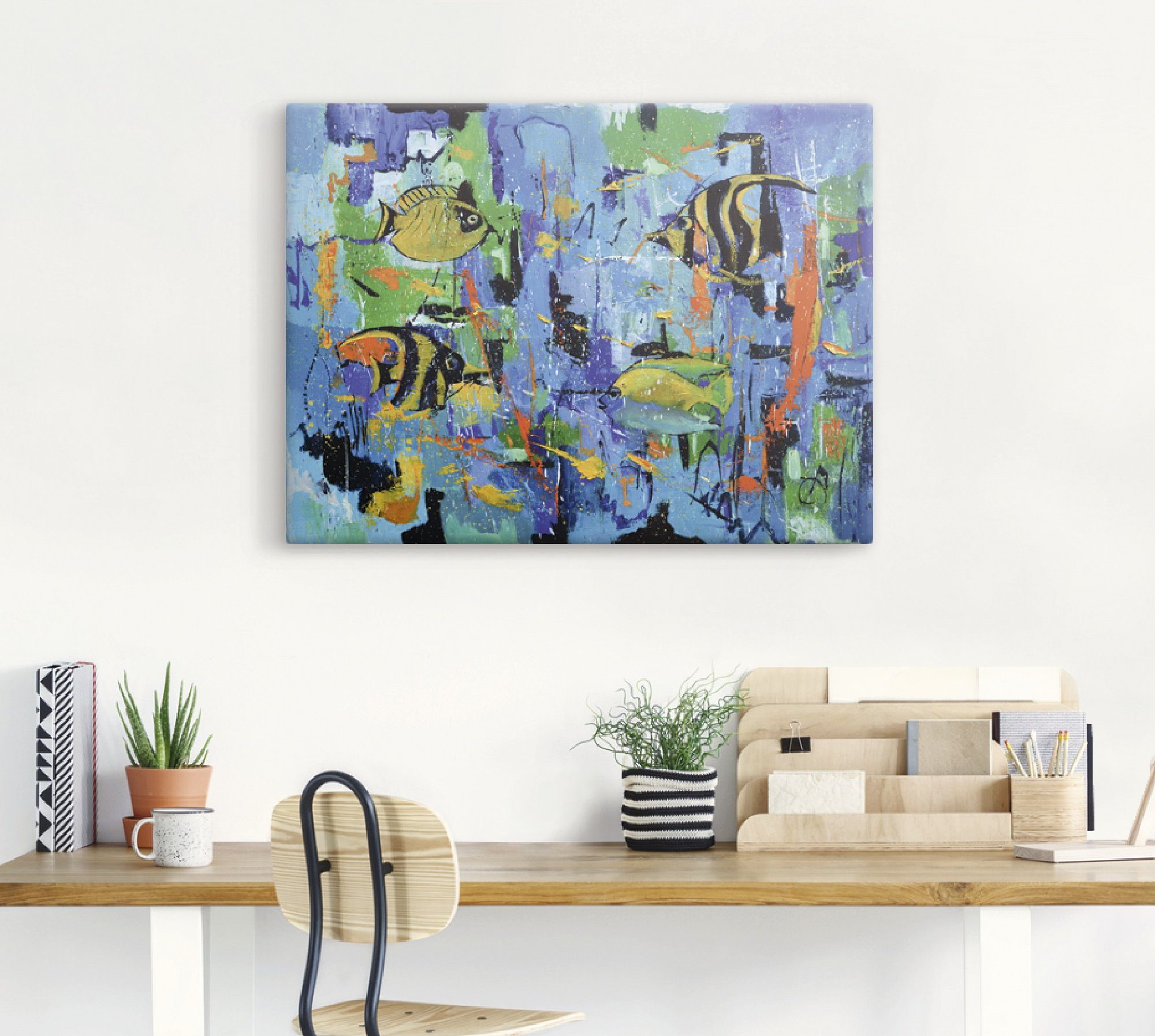 Artland Wandbild Größen Alubild, Abstrakt Fische in Wassertiere St), versch. oder Leinwandbild, Poster (1 Wandaufkleber als Blau