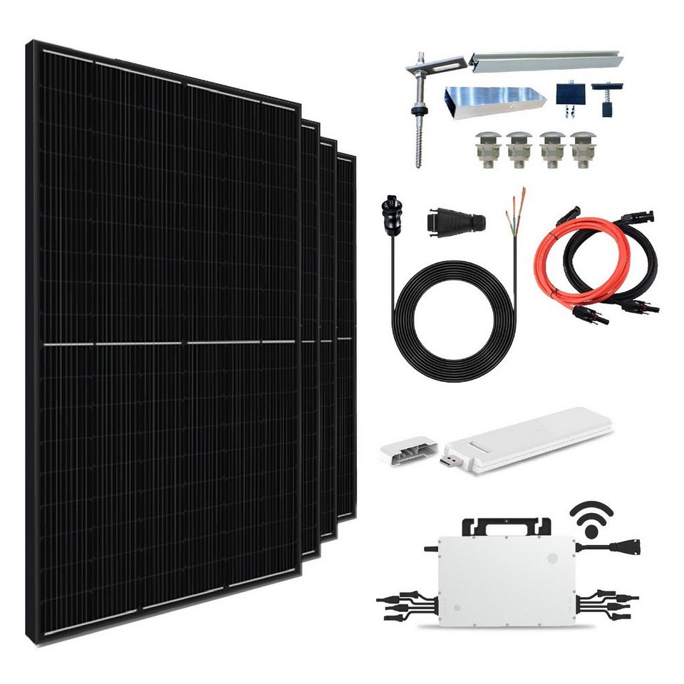 EPP.Solar Solaranlage 1600W (4x 400W) Photovoltaik Balkonkraftwerk  PV-Montage Stockschrauben, Mit Hoymiles HMS-1600-4T Wechselrichter,  DTU-WLite-S