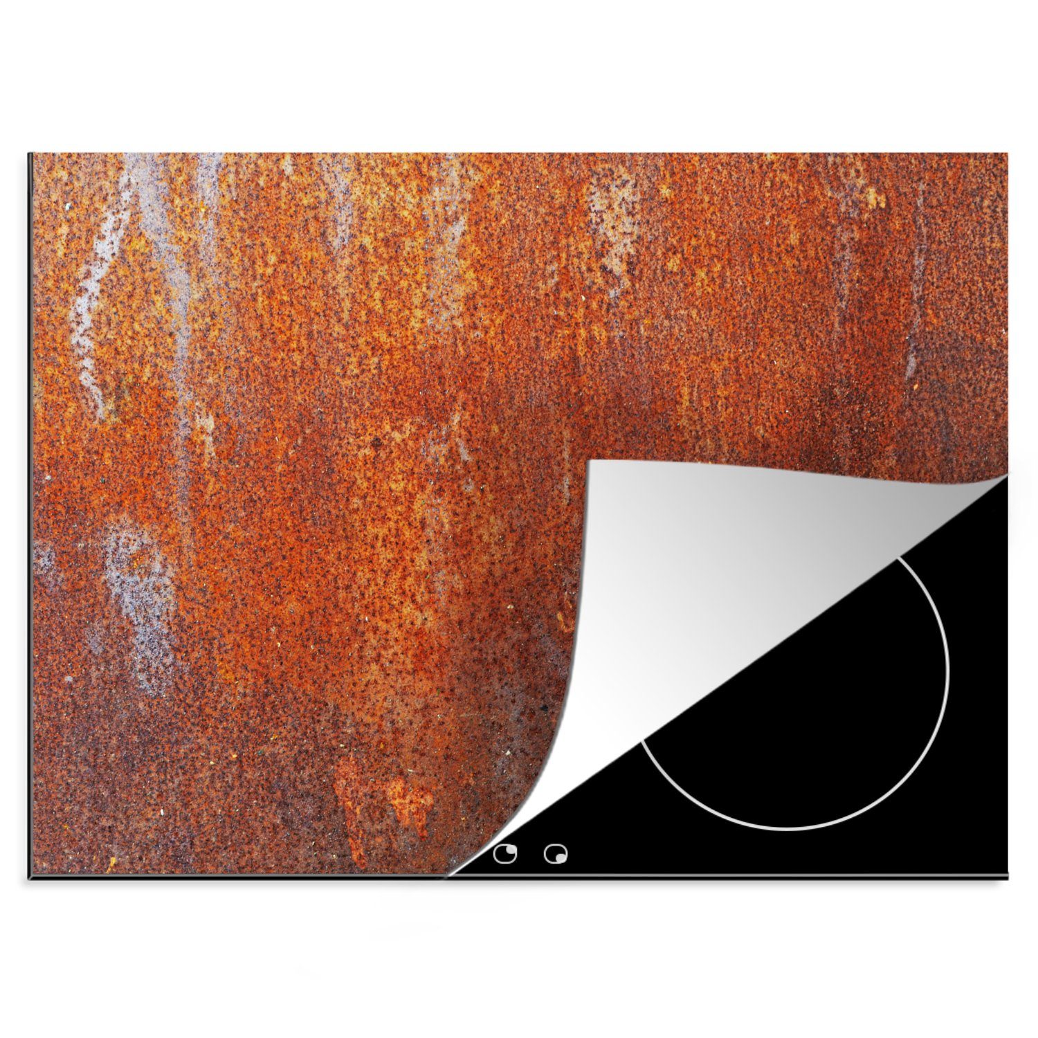 MuchoWow Herdblende-/Abdeckplatte Induktionsschutz - Rost - Stahlplatte - Vintage - Abdeckplatte, Vinyl, (1 tlg), 60x52 cm, Mobile Arbeitsfläche nutzbar, Ceranfeldabdeckung