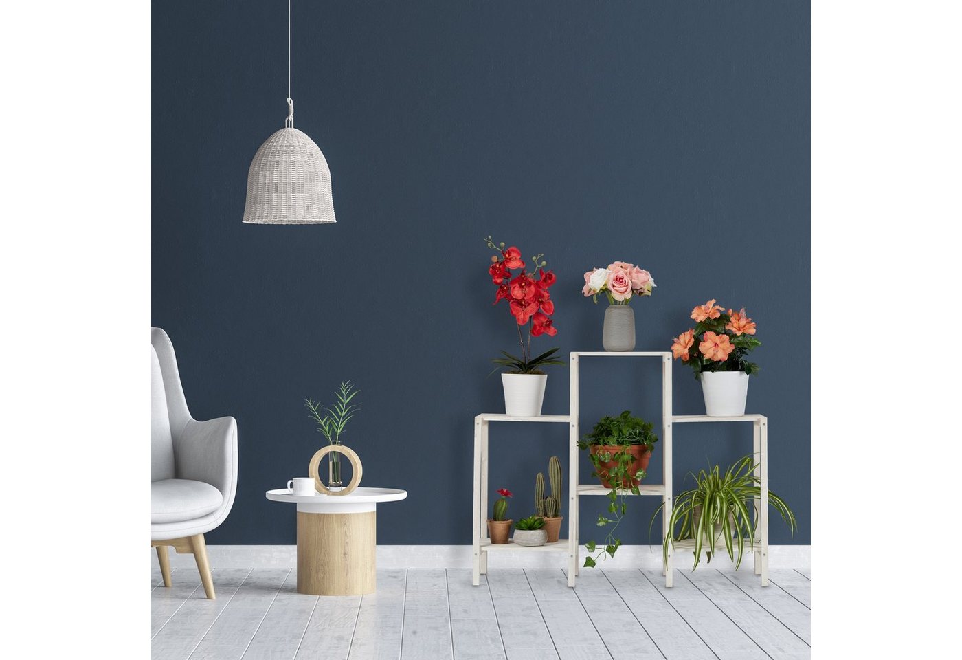 Thumbnail - relaxdays Blumenständer Blumenregal Holz weiß, M