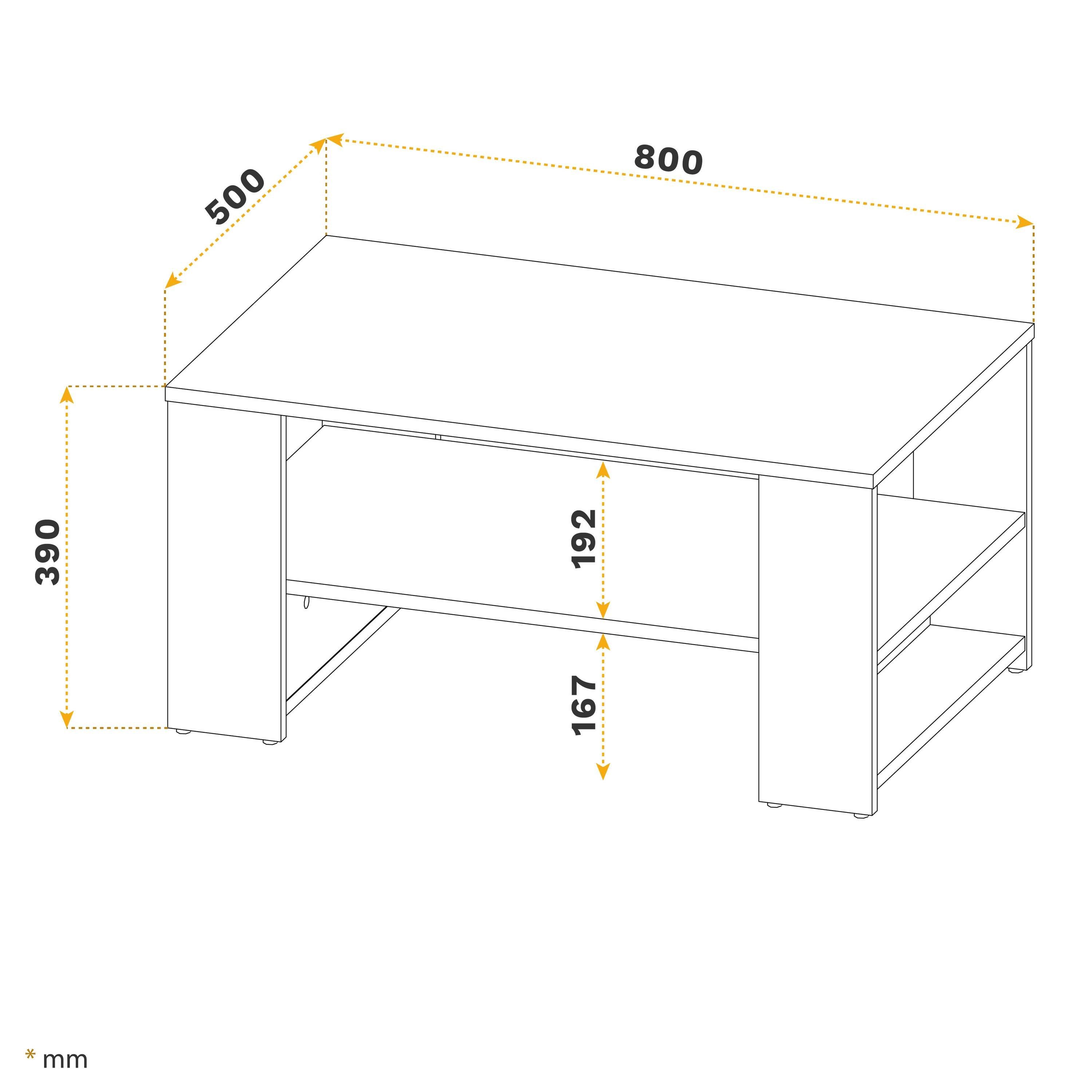 Sofatisch mit RICOO Eiche-Picard Ablage WM090-EP, Wohnzimmertisch Tisch Wohnzimmer Kaffeetisch Beistelltisch