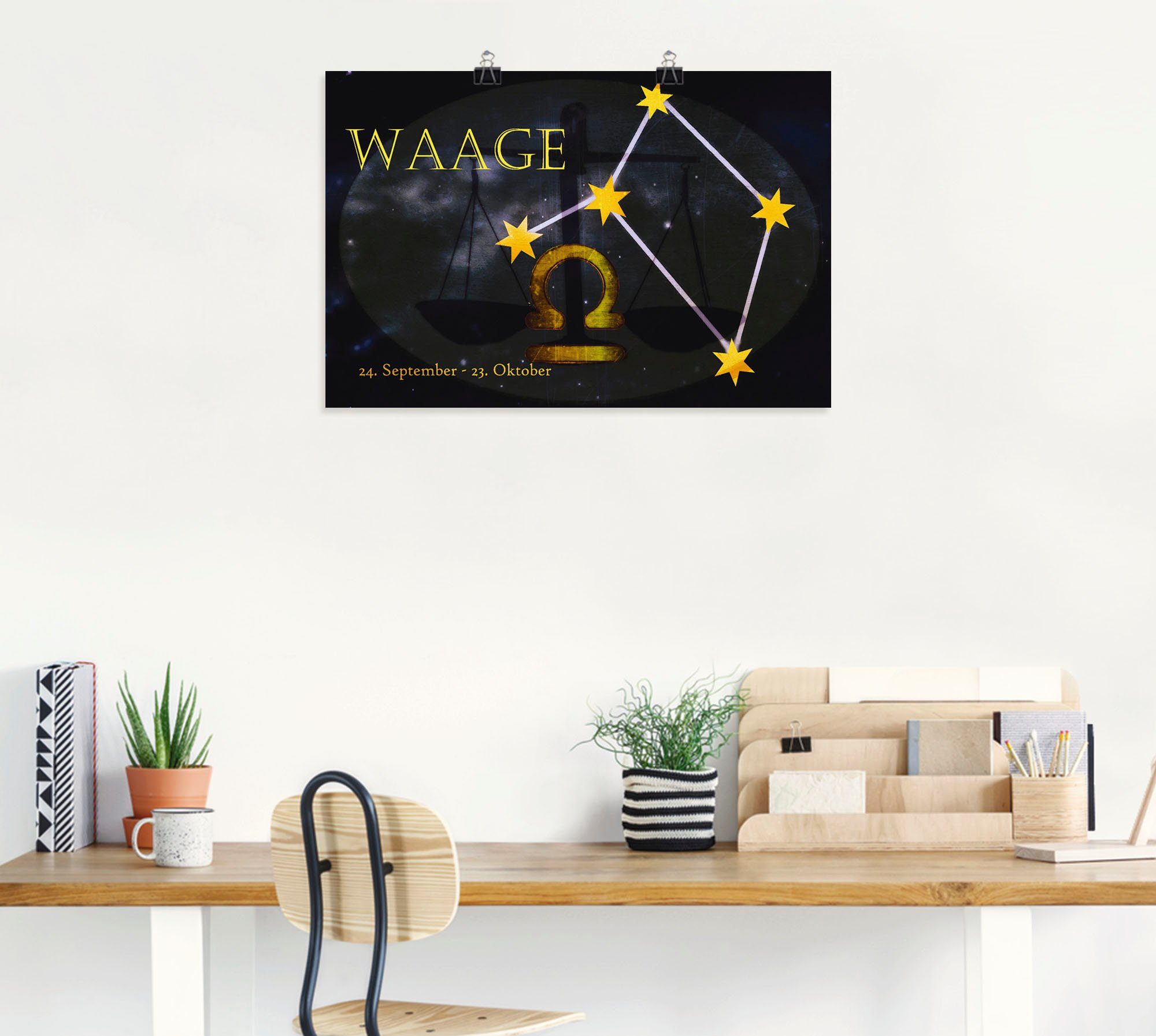 Artland Waage, - Sternzeichen Wandbild von in Bilder als St), Alubild, (1 oder Leinwandbild, Poster Wandaufkleber versch. Größen Sternzeichen