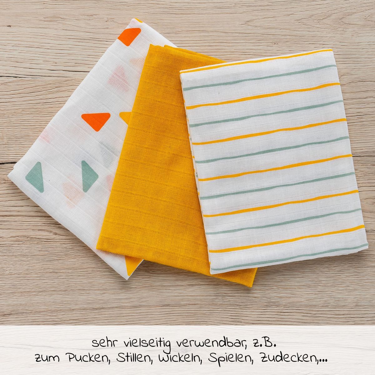 LaLoona Stoffwindeln Gelb, Mullwindeln 3er Pack 70x70 cm Baby Mulltücher Spucktücher - Baumwolle