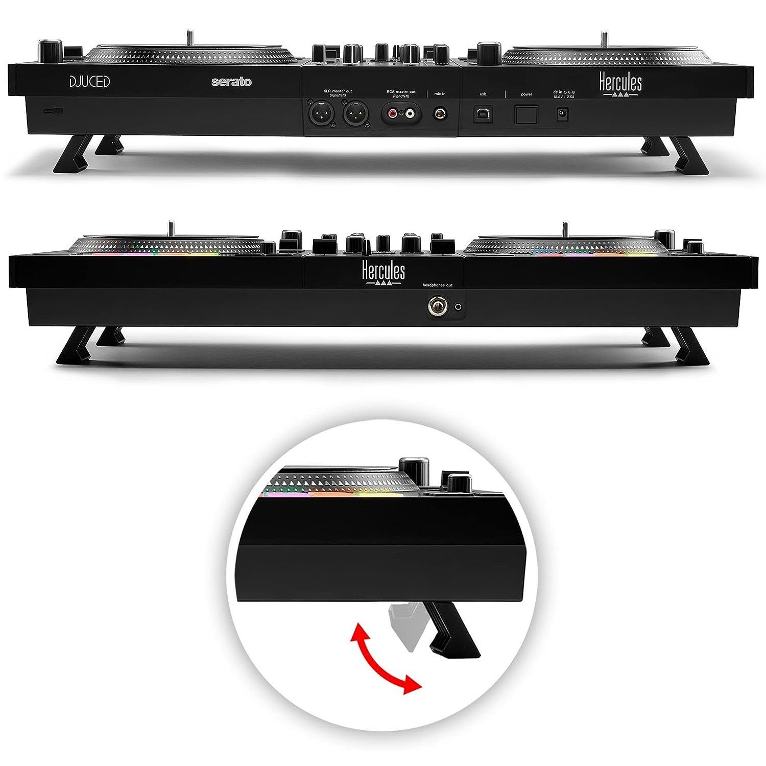 HERCULES DJ Controller Hercules DJ Control Inpulse T-7 mit Laptopständer BK, (Inkl DJ-Software), DJ-Controller mit authentischem Plattenspieler-Feeling