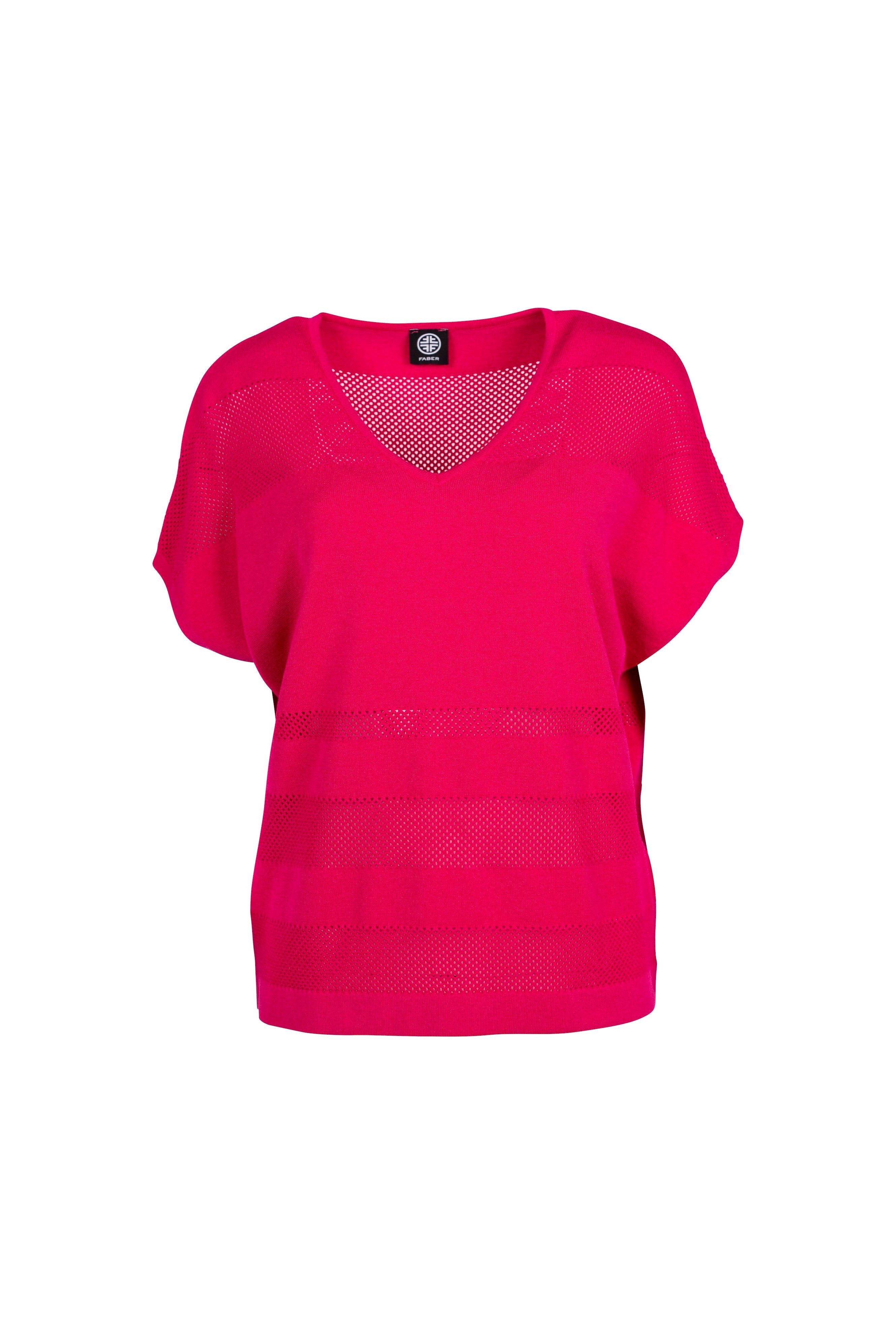 Faber Kurzarmpullover Kurzarm Pullover mit V-Ausschnitt in magenta Feine Strickstruktur