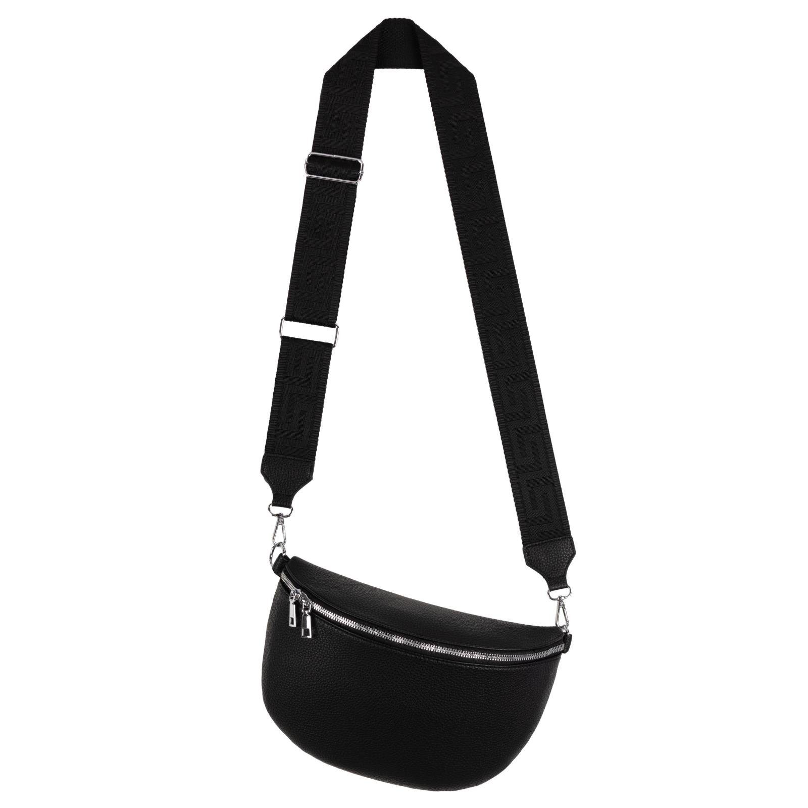 EAAKIE Gürteltasche Bauchtasche XL Umhängetasche Crossbody-Bag Hüfttasche Kunstleder Italy, als Schultertasche, CrossOver, Umhängetasche tragbar BLACK