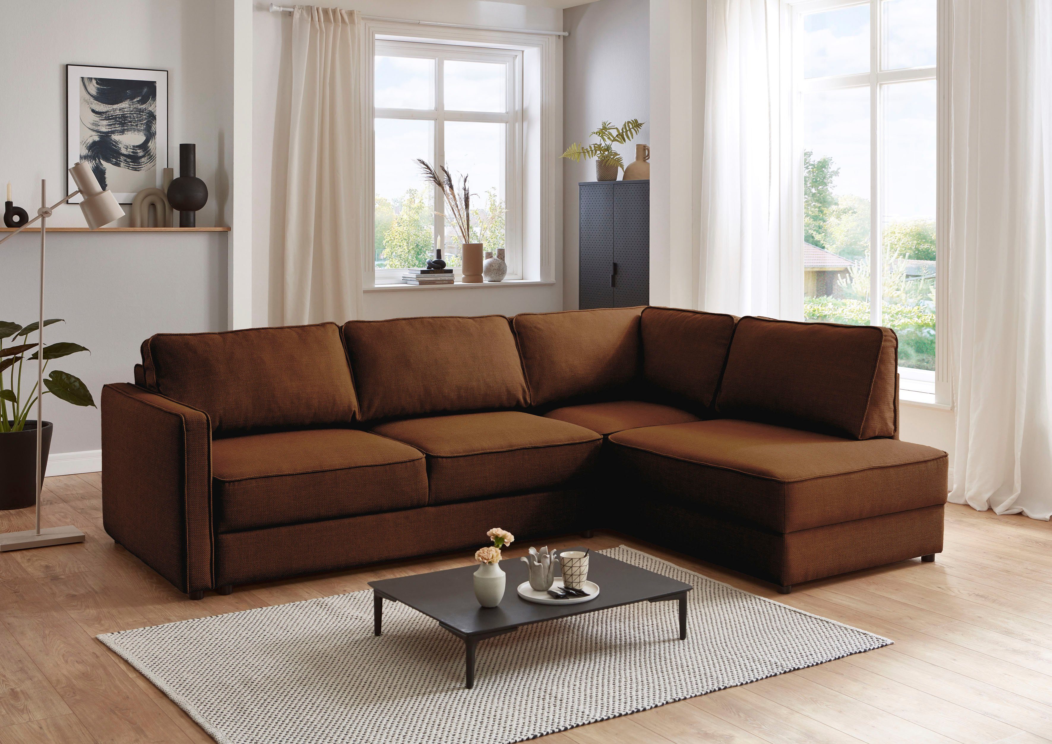 ATLANTIC home collection Schlafsofa Chill, Ecksofa mit Bettfunktion und Bettkasten karamellbraun