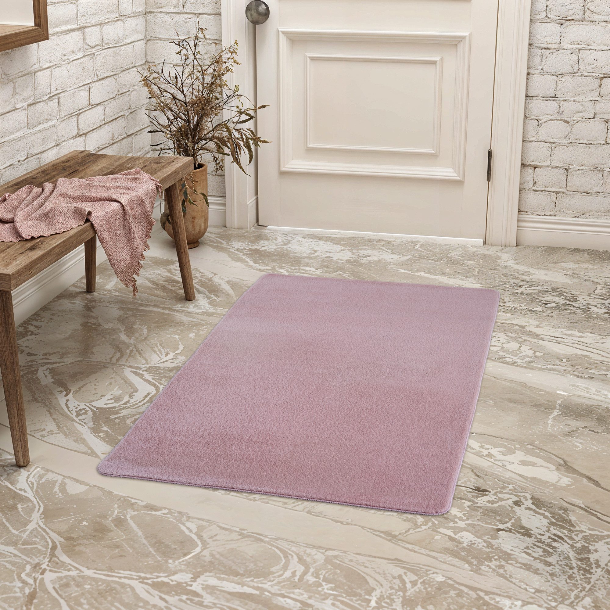 Teppium Teppich Unicolor - Einfarbig, Läufer, Höhe: 11 mm, Kurzflor Teppich Anti-Rutsch Rückseite Waschbar Flauschiger