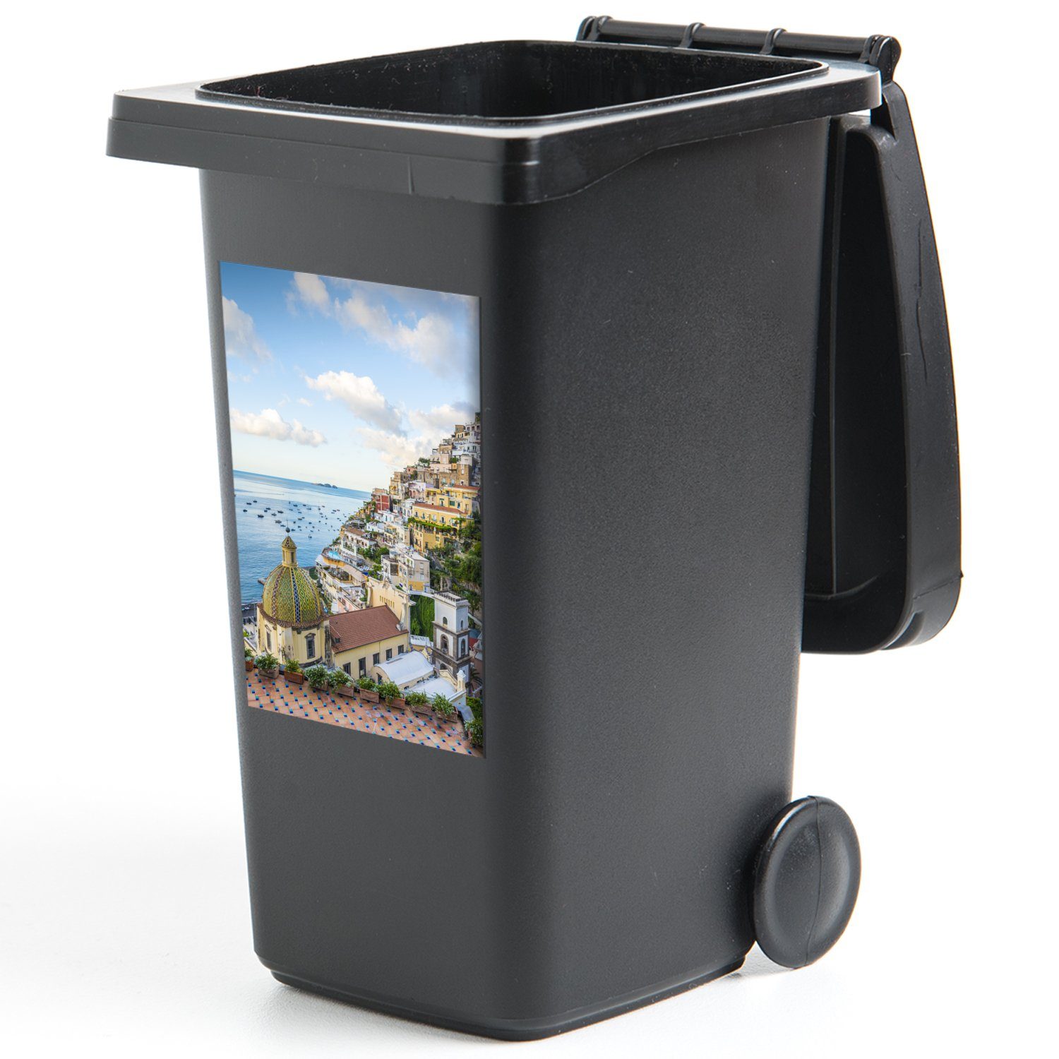 Mülltonne, MuchoWow Wasser Container, - Positano Mülleimer-aufkleber, (1 - Italien Wandsticker St), Sticker, Abfalbehälter