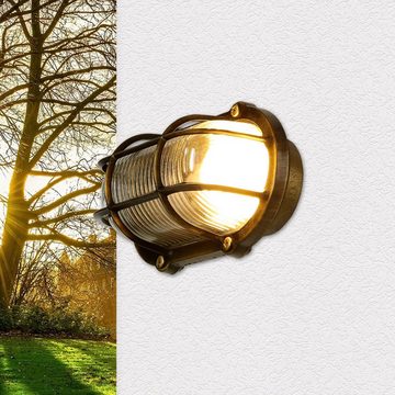 Licht-Erlebnisse Außen-Wandleuchte SKIATHOS, ohne Leuchtmittel, Antike Wandlampe außen Echt Messing rostfrei Terrasse Lampe