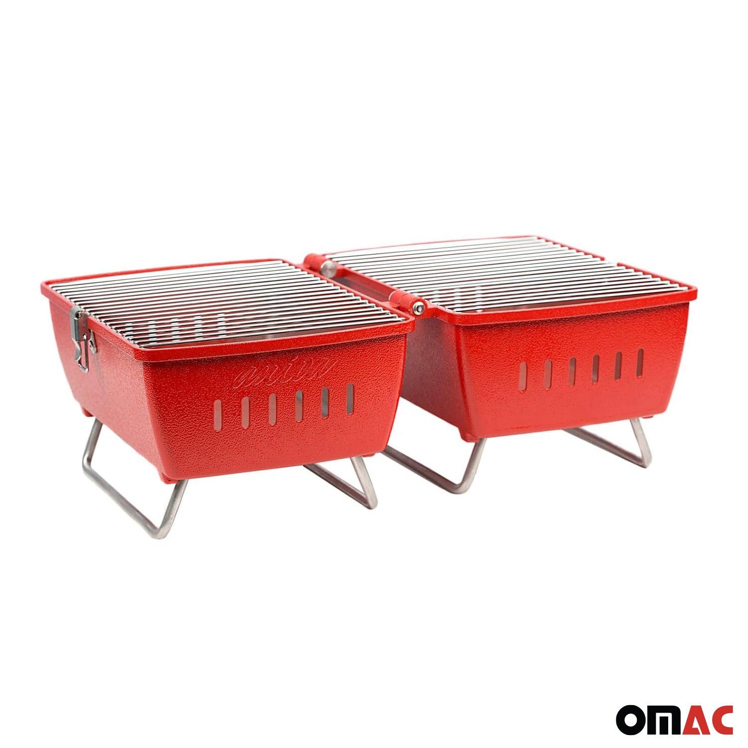 OMAC Holzkohlegrill Holzkohlegrill Tragbarer Grill Outdoor Rot Picknickgrill 13-teilig BBQ