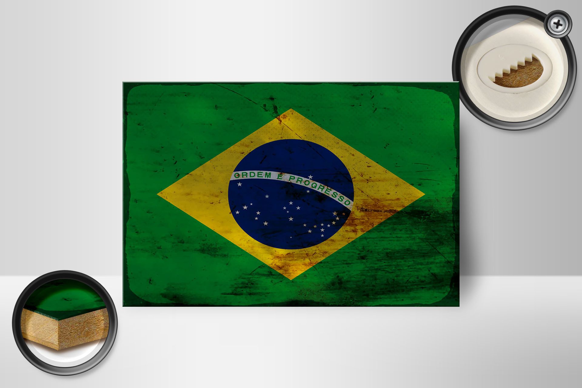Femer GmbH Holzbild Flagge Brasilien 18x12 cm Flag of Brazil Rost, Flaggen (1 St), Glatte Holzfaserplatte (MDF), vorn beschichtet