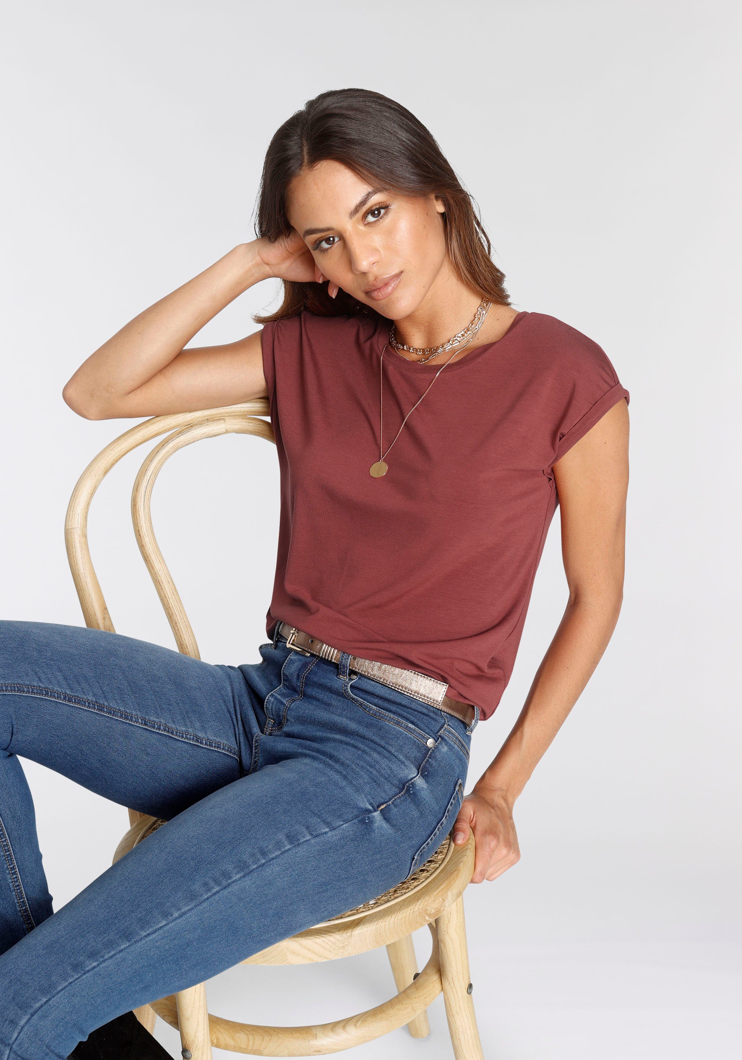 Tamaris T-Shirt mit Rundhalsausschnitt und überschnittenen Ärmeln günstig online kaufen