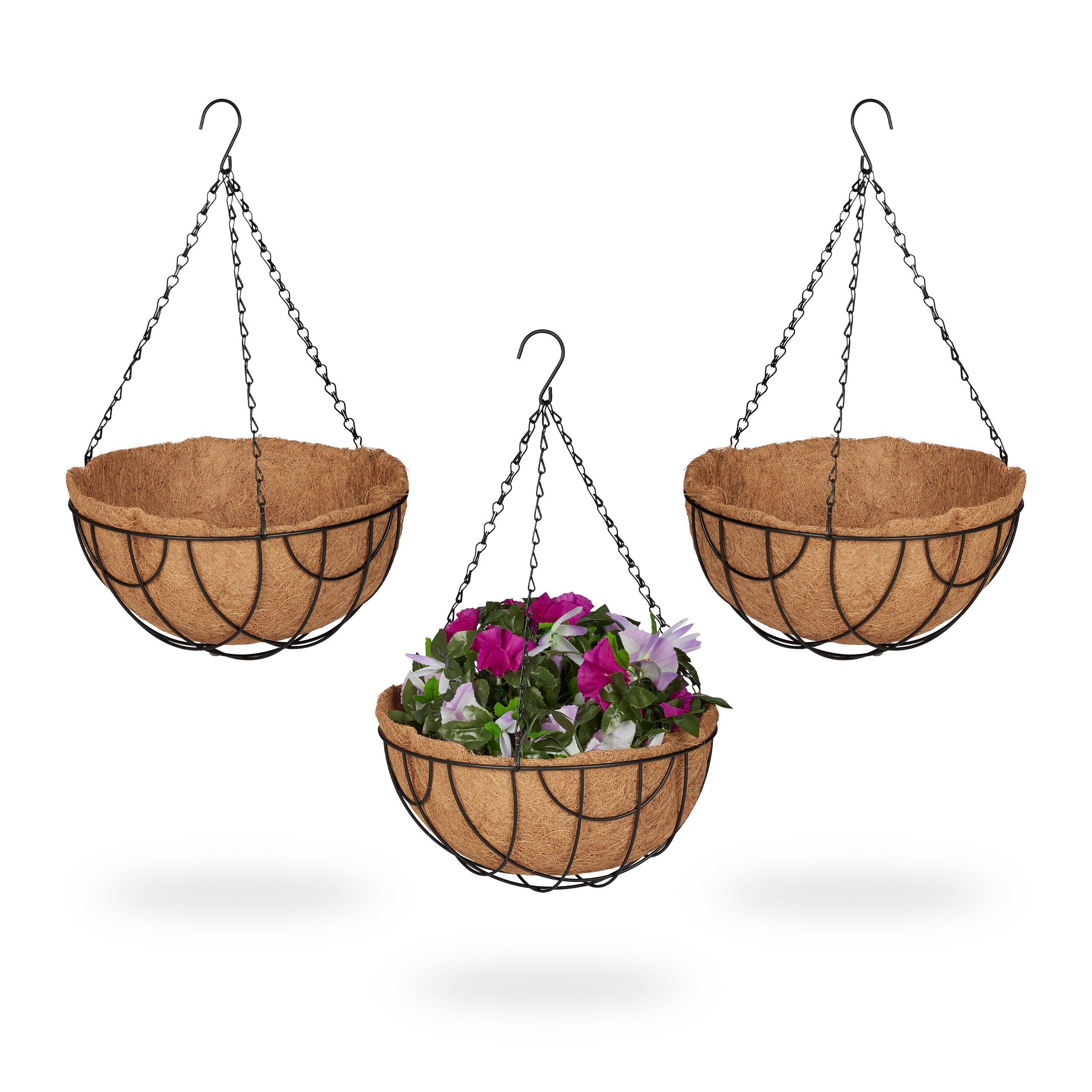 relaxdays Blumenampel 3er Set mit Kokoseinlage günstig online kaufen