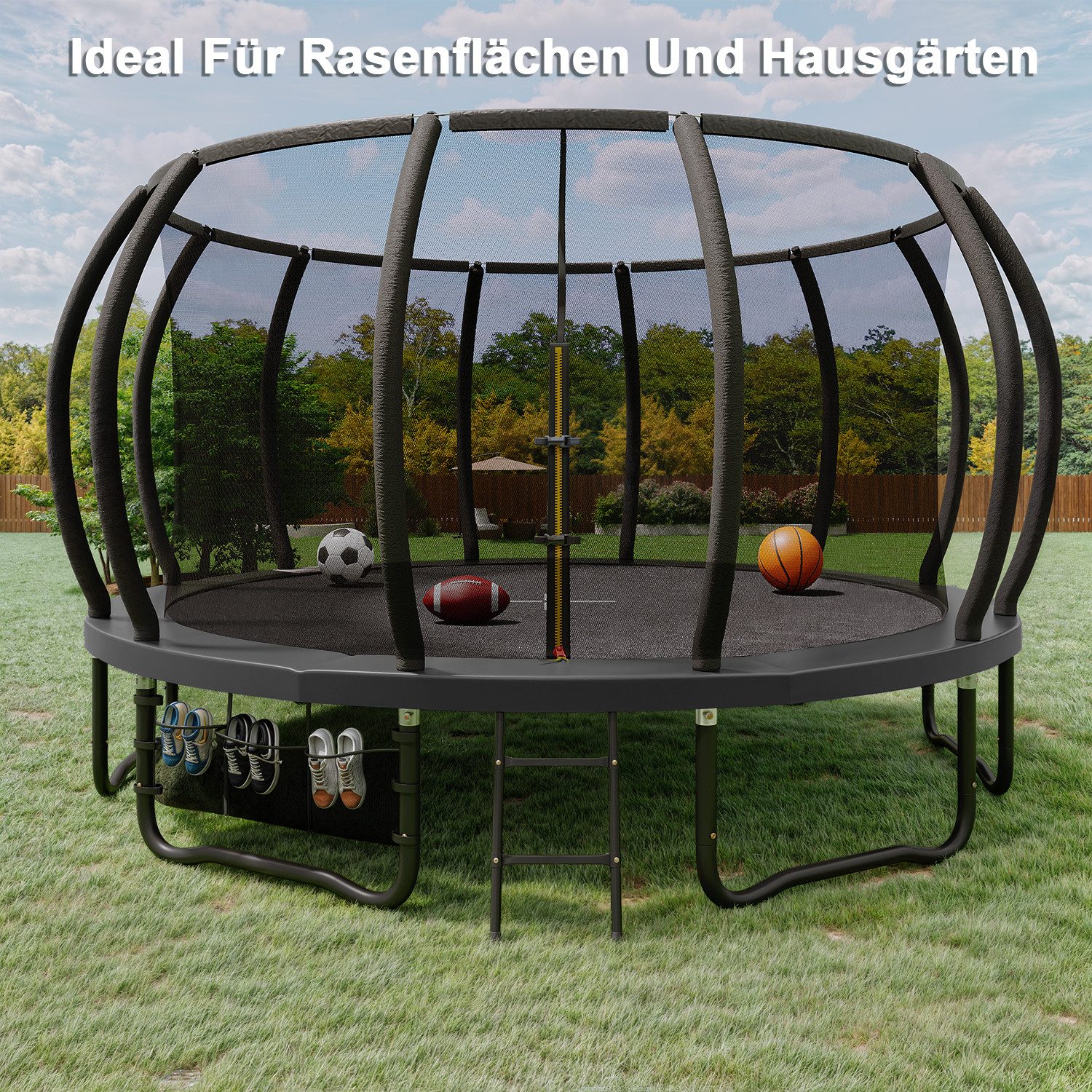 HOMALL Gartentrampolin Trampolin,Kindertrampolin mit Sicherheitsnetz und Leiter, Ø 427 cm, Ø305/366/427cm,gepolstertes Gestell,150kg,Schutzranabdeckung