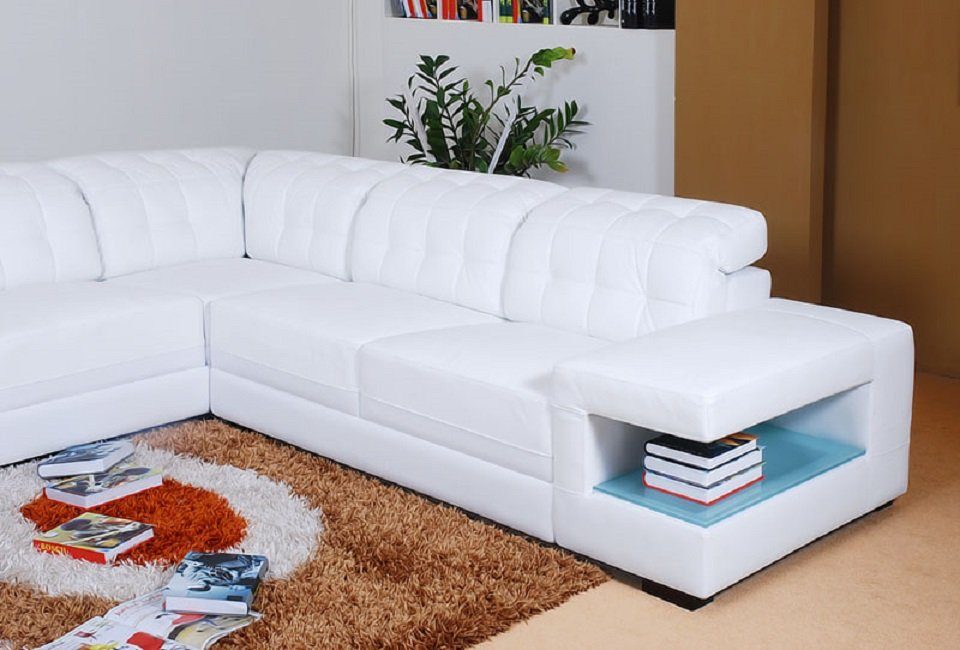 JVmoebel Ecksofa Designer Sofa Couch Garnitur, mit in Europe Weiß Made Hocker Ecksofa Polster