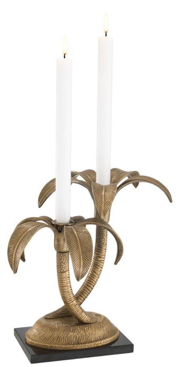 Casa Padrino Kerzenhalter Luxus Doppel Kerzenhalter im Palmen Design Vintage Messingfarben / Schwarz 31 x 29 x H. 30 cm - Luxus Qualität