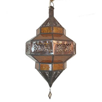Casa Moro Hängeleuchte Marokkanische Lampe Maha Gelb Höhe 45 cm aus Eisen & Relief-Glas, ohne Leuchtmittel, handgefertigte orientalische Pendelleuchte, Kunsthandwerk aus Marokko, L1204