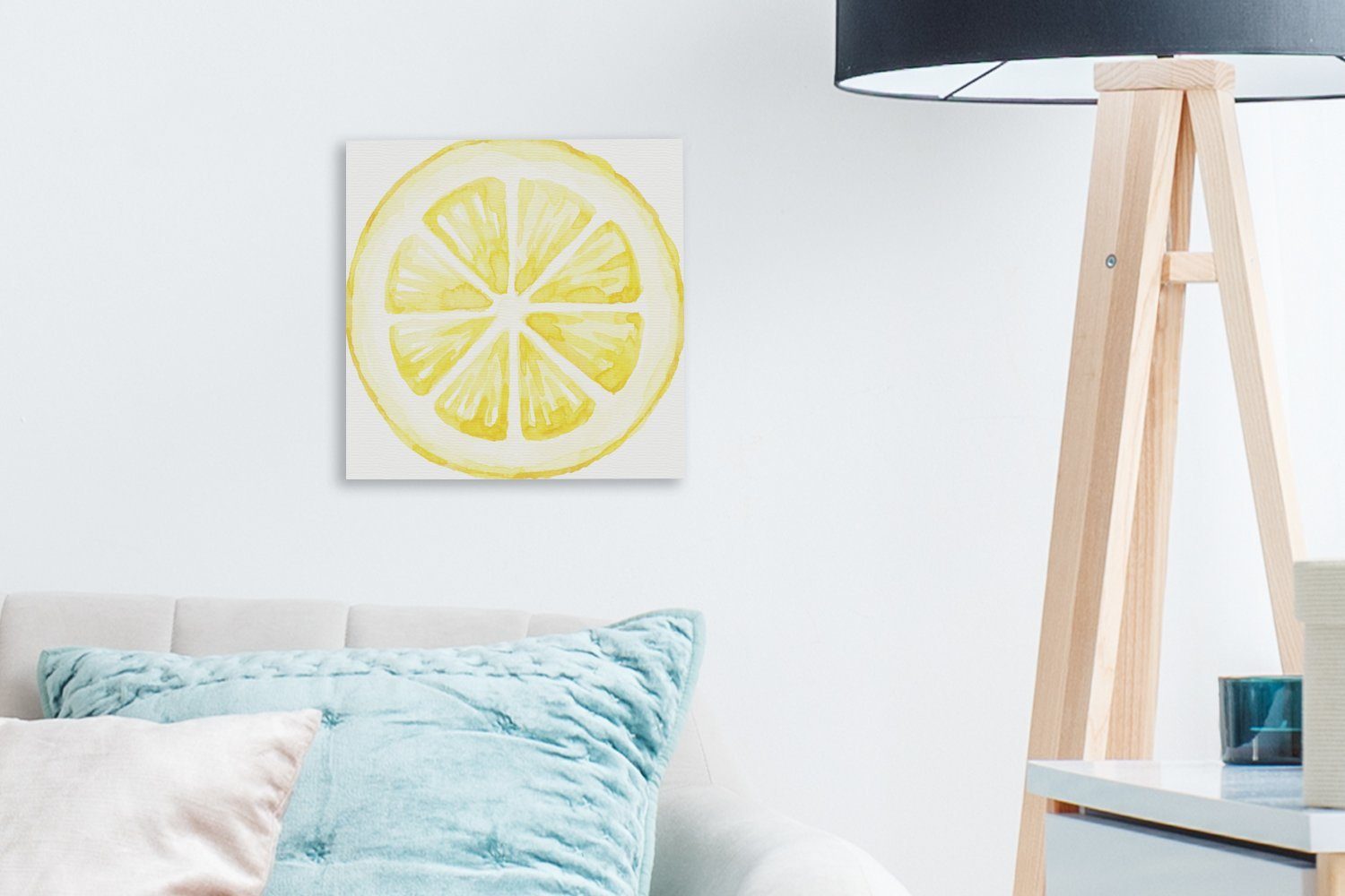 Leinwandbild - Zitrone Bilder Schlafzimmer OneMillionCanvasses® Wohnzimmer Scheibe, St), (1 Leinwand Aquarell - für