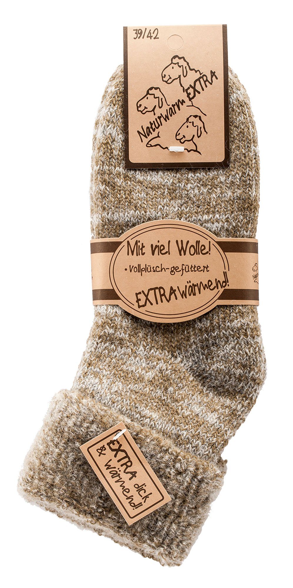 FussFreunde Thermosocken Paar & 2 warme Kuschel-Umschlagsocken Thermo weiche Beige Herren extra Damen