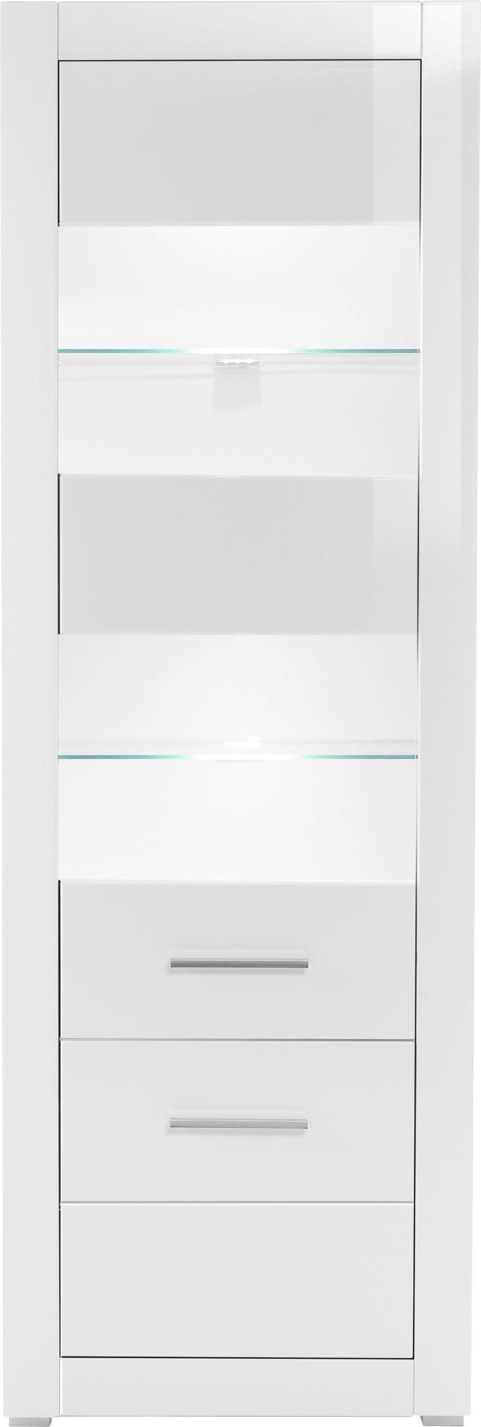 Home affaire Vitrine Bianco, moderne Standvitrine, Vitrinenschrank, Glasvitrine silberne Metallgriffe, ausreichend Stauraum, zeitlos, 198 cm hoch