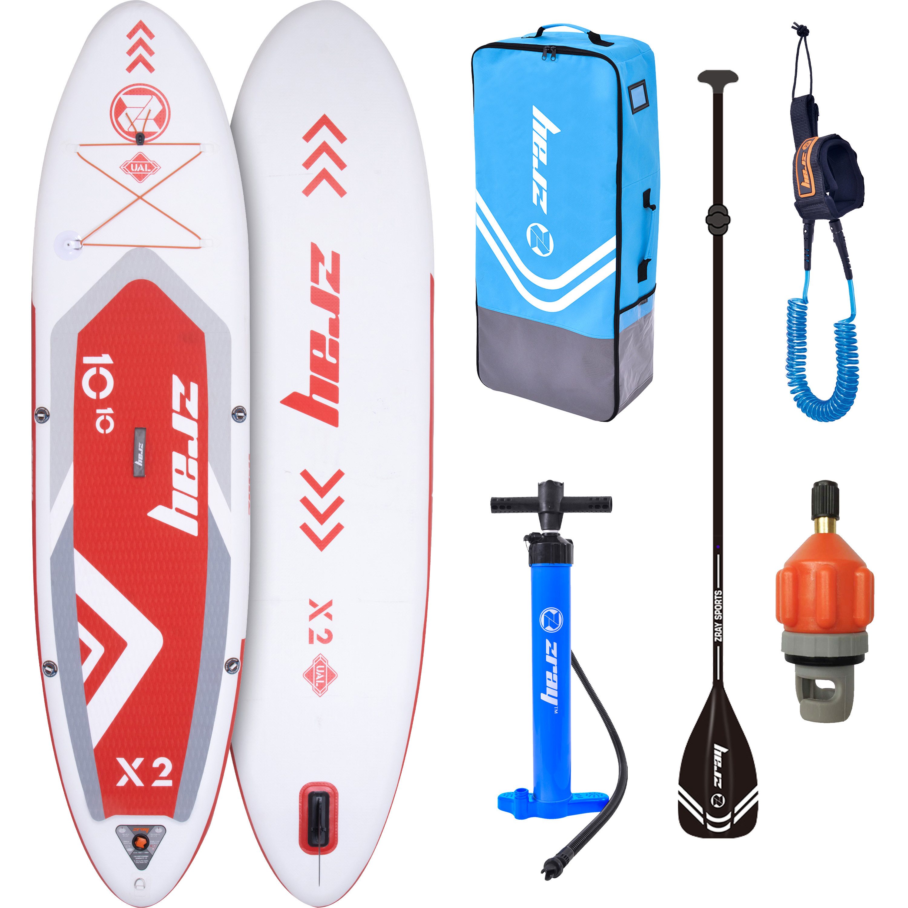 zray Inflatable SUP-Board ZRAY X2 Stand up Paddling Komplettset rot 330x81x15 cm, Allround, (Stand Up Paddle Board, 6 tlg), bis 150kg Mit Paddel Pumpe Rucksack & Sicherheitsleine