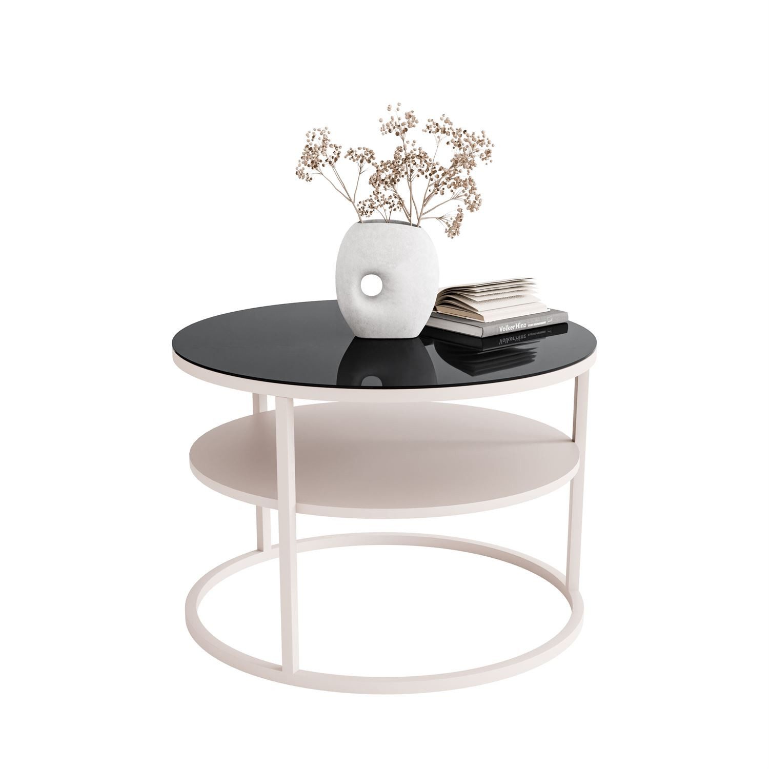 Lookway Couchtisch CIRI GLASS Kaschmir mit Ablage (1 Tisch), Durchmesser: ⌀ 70 cm
