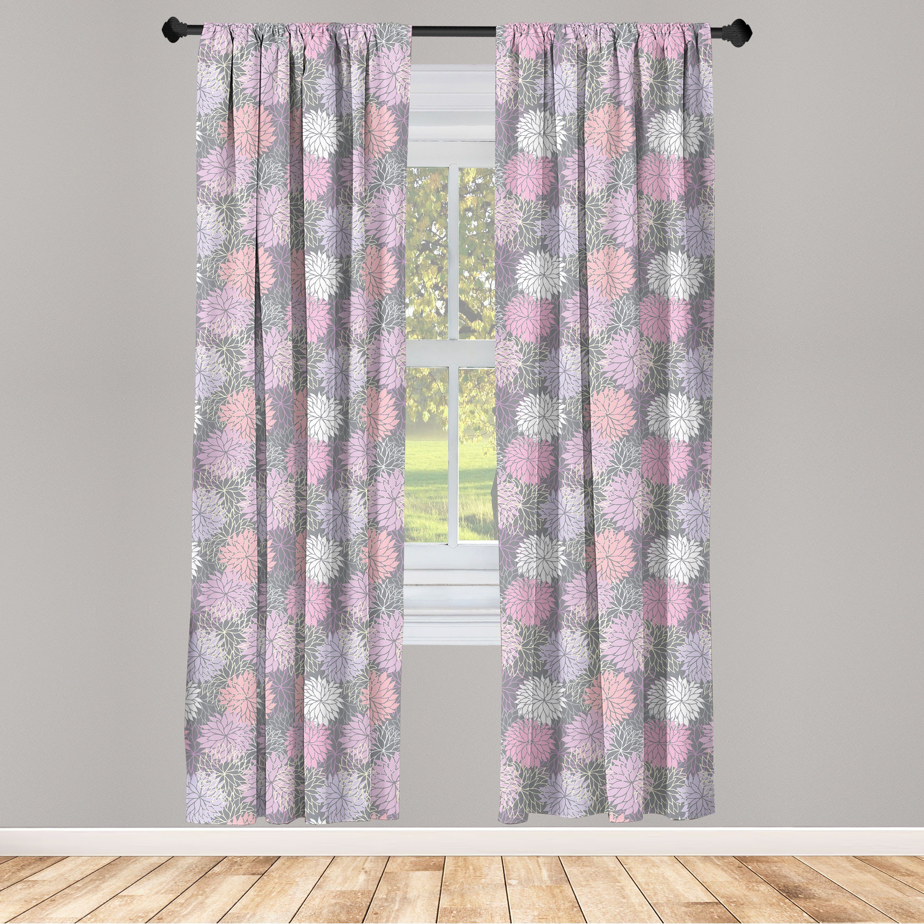 Gardine Vorhang für Wohnzimmer Schlafzimmer Dekor, Abakuhaus, Microfaser, Rosa und Grau Botanischer Blossom