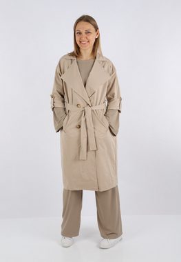 HELLO MISS Langmantel Stoff Mantel mit Gürtel & Knöpf, Trenchcoat, Sommer Mantel Rückenkoller
