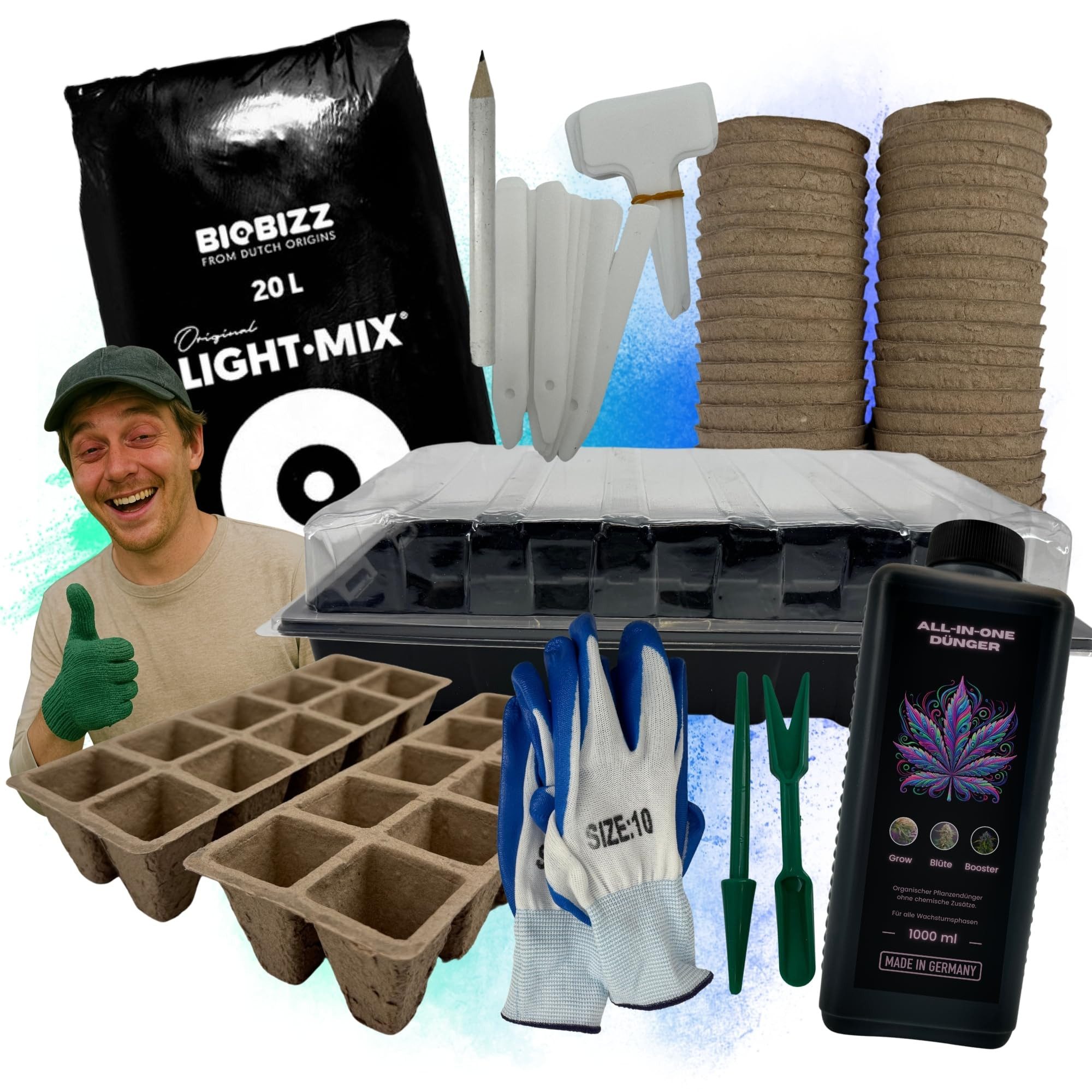 TronicXL Foliengewächshaus Anzucht Set für Growbox Grow Starter Set für Samen Zimmergewächshaus, Zelt Sämling Keimling, Pflanztöpfe Dünger Light Mix Erde