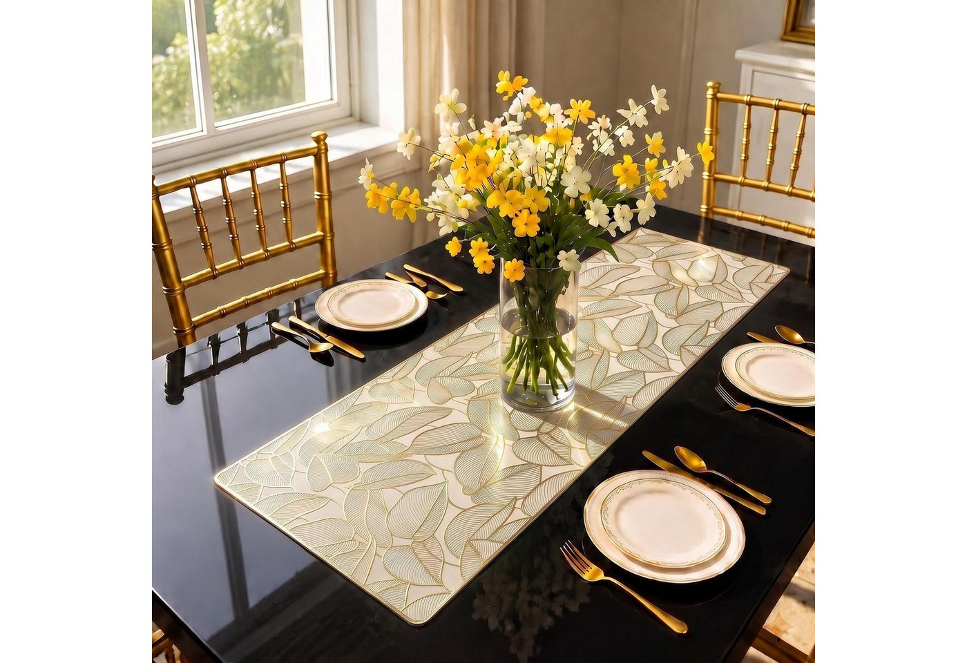 LuxusKollektion Tischläufer Tischläufer Gold Blatt 90x30 cm (1-tlg)