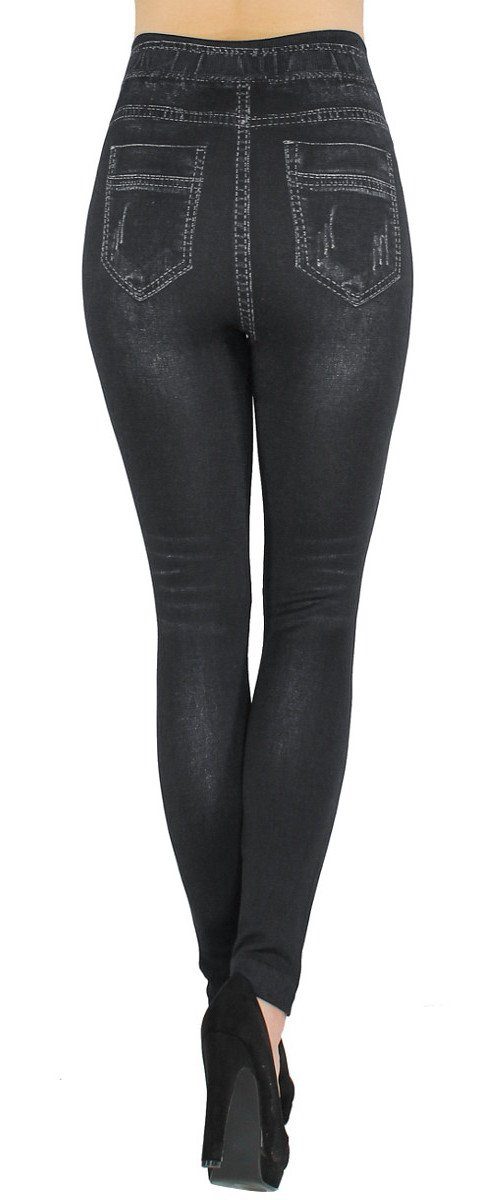 dy_mode Thermoleggings Thermo Leggings Damen Jeggings Gefüttert Jeans-Optik Thermohose elastischem Bund