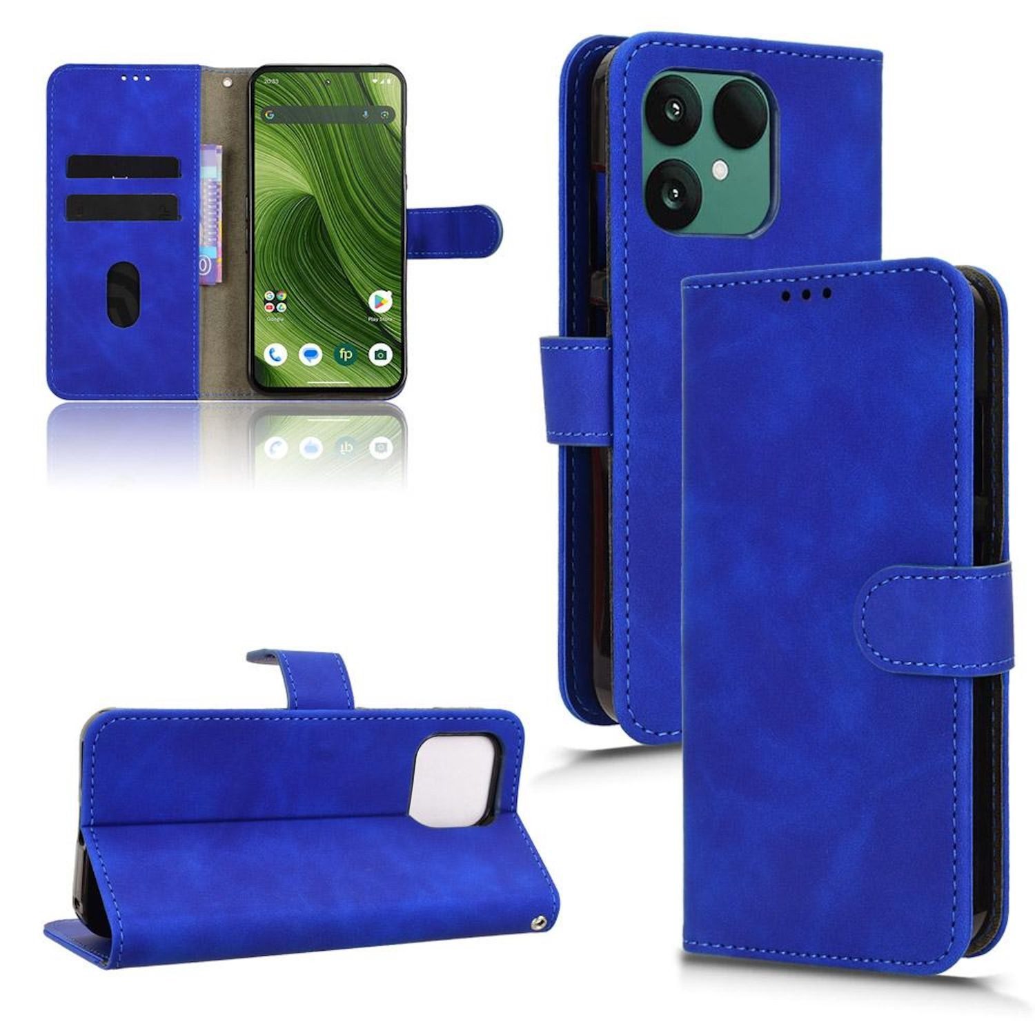 Wigento Smartphone-Hülle Für Fairphone 6 Kunstleder Skin Feel Book Wallet Tasche Hülle Blau, Magnetisch, Kartenhalter, Standfunktion