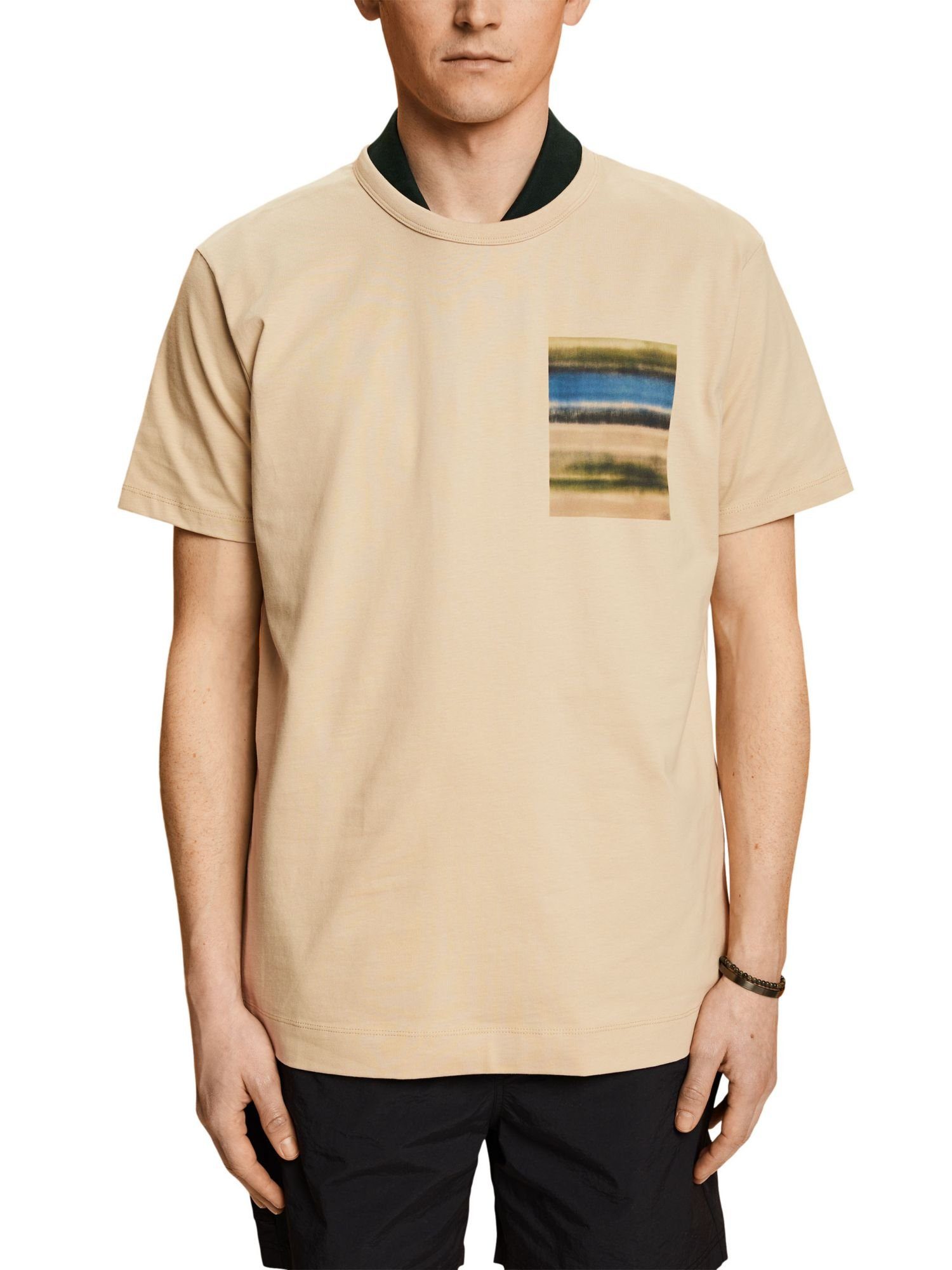 Esprit Collection T-Shirt Rundhals-T-Shirt, Baumwolle % SAND 100 (1-tlg)