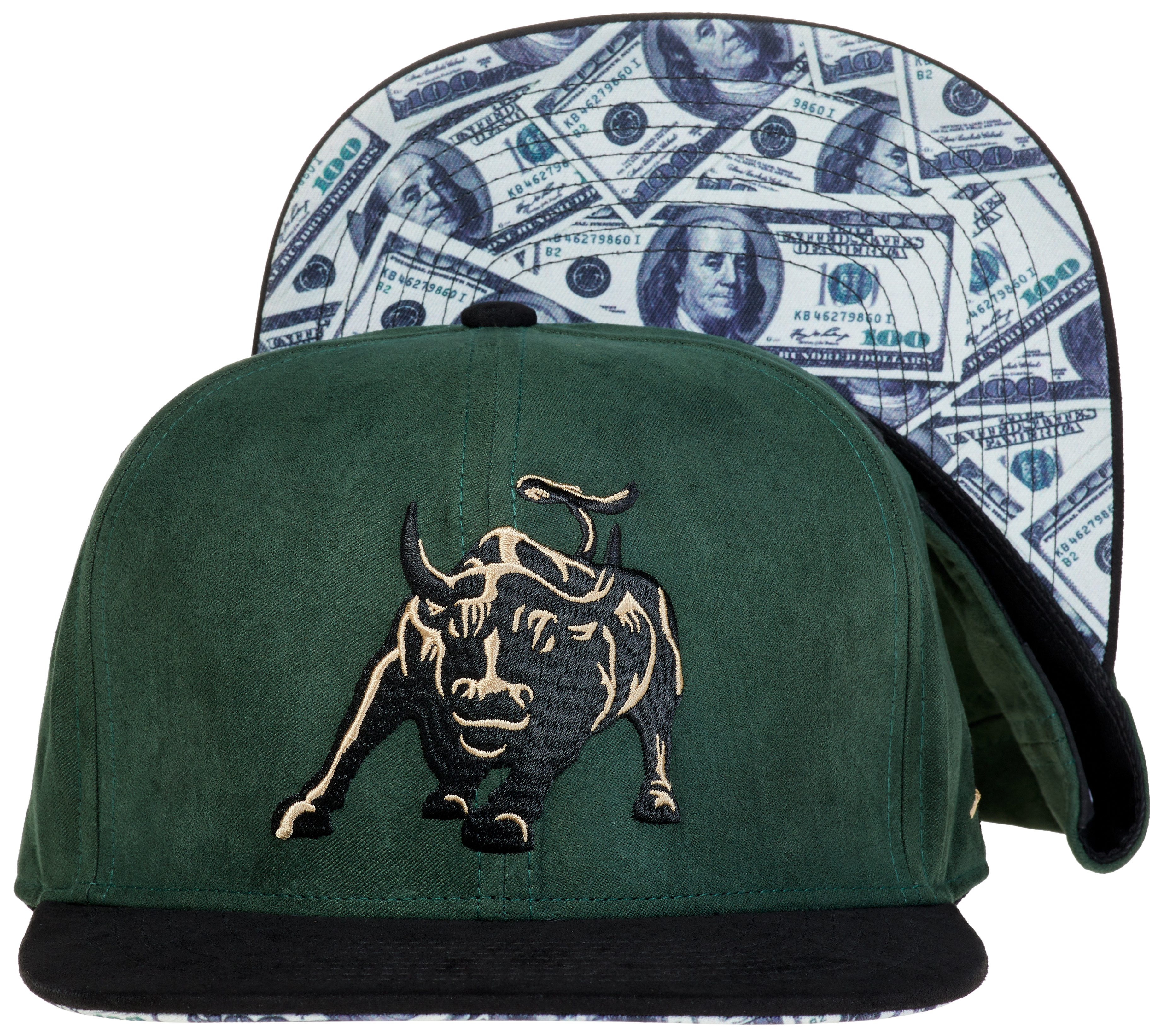 Cadency Snapback Cap Charging Bull Basecap mit geradem Schirm, Einheitsgröße, Unisex, Dunkelgrün