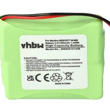 vhbw kompatibel mit Medion Life E63038, S63006, S63049, S63022, S63088 Akku NiMH 600 mAh (2,4 V)