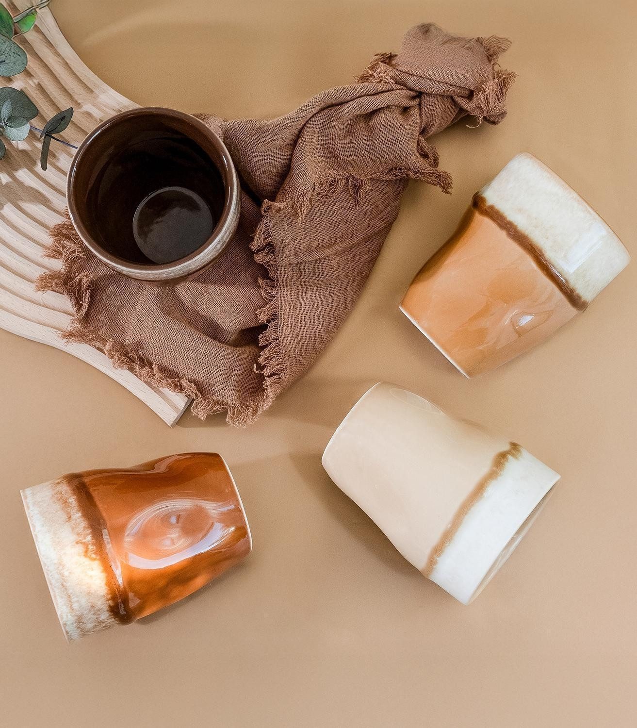 CreaTable Tasse Teebecher SQUEEZY MOCHA MOUSSE, 350 ml, Braun, 1-tlg., Steinzeug, Beige, glasiert