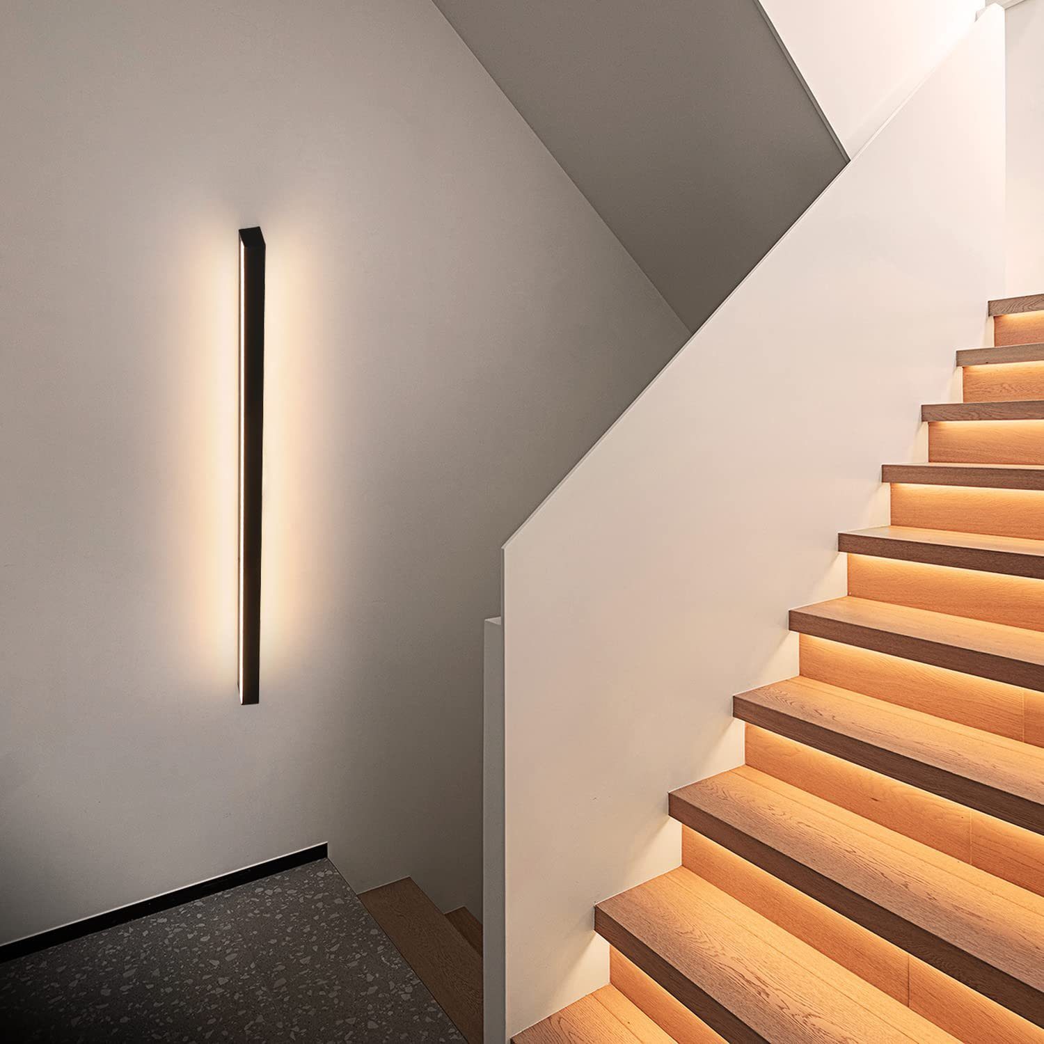 ZMH LED integriert, 100cm Modern Schlafzimmer, Wandleuchte schwarz Innen Beleuchtung LED 100CM 27W warmweiß, Schwarz Flur fest 3000K