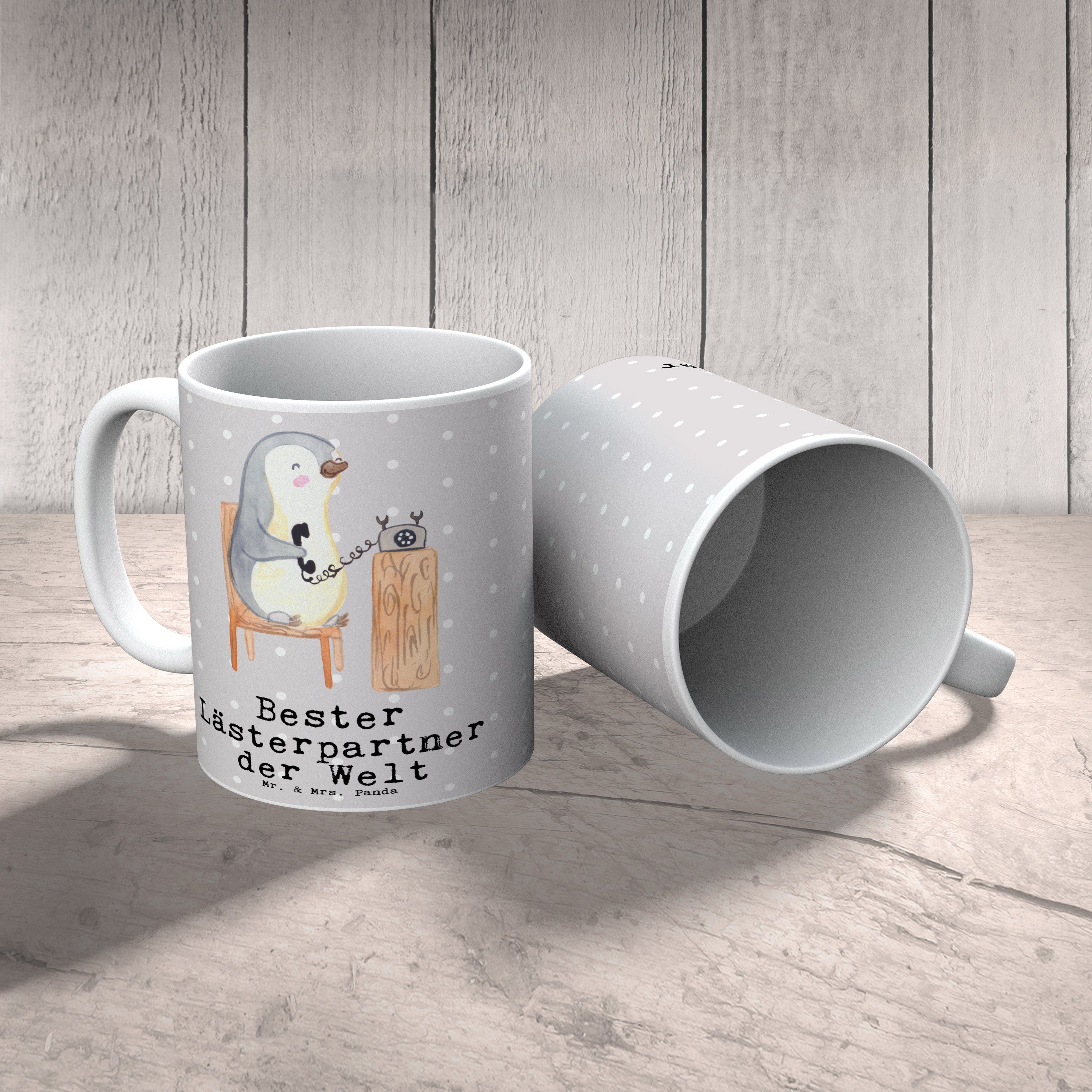 Mr. & Mrs. Panda Tasse Pinguin Bester Lästerpartner der Welt - Grau Pastell - Geschenk, Kaff, Keramik