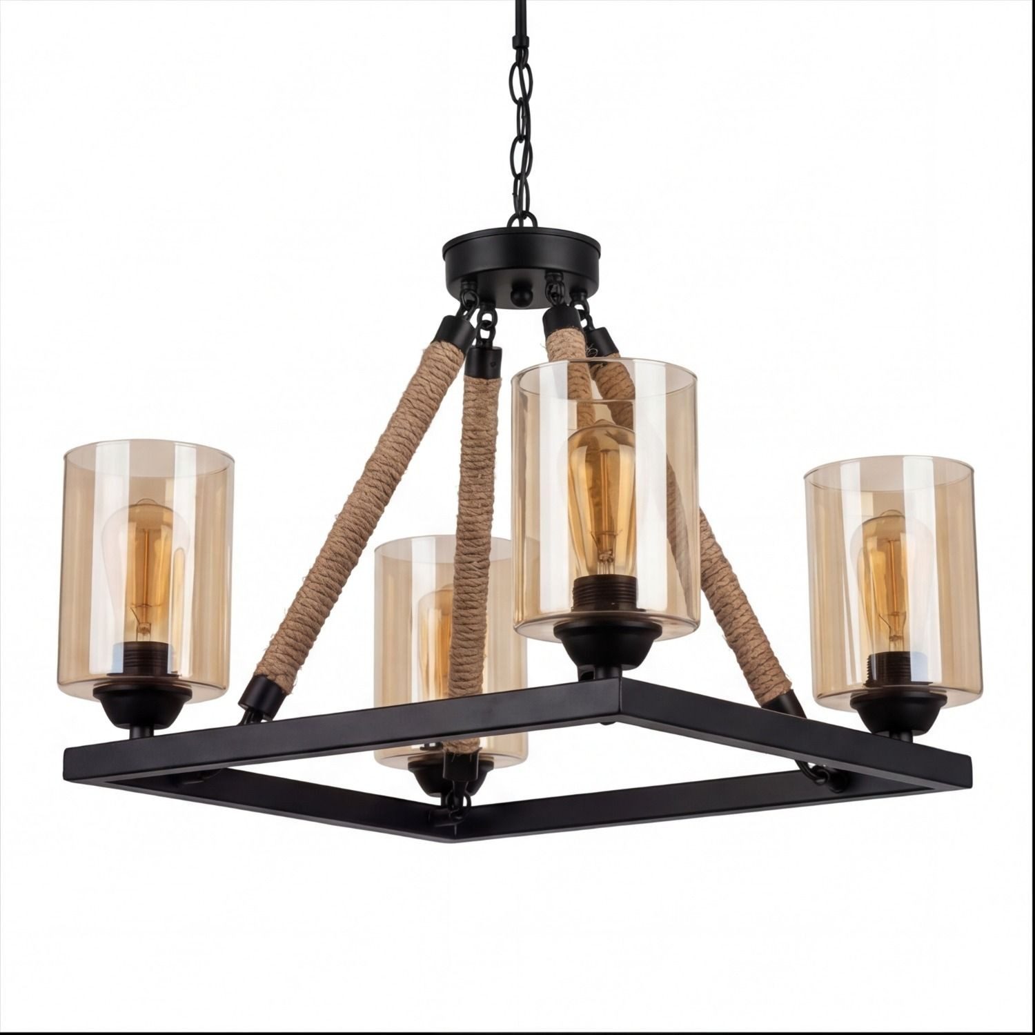 Licht-Erlebnisse Kronleuchter AHRENS, ohne Leuchtmittel, 40 cm breit H: max. 57 cm Rauchglas Schirme E27 4-flammig Retro
