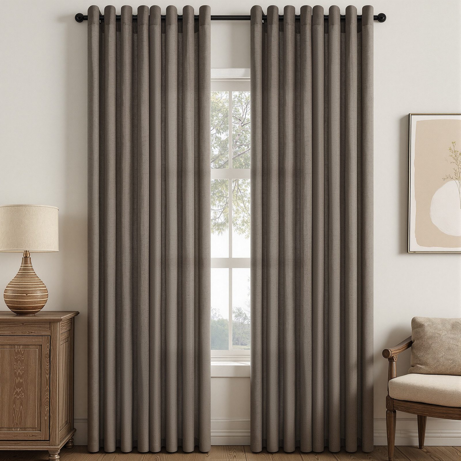 Topfinel Gardine Leinenoptik Gardinen mit Ösen Vorhänge für Wohnzimmer (2 St), Ösen, halbtransparent, vorhänge kinderzimmer halbtransparent Taupe 140x245 Studie Boho