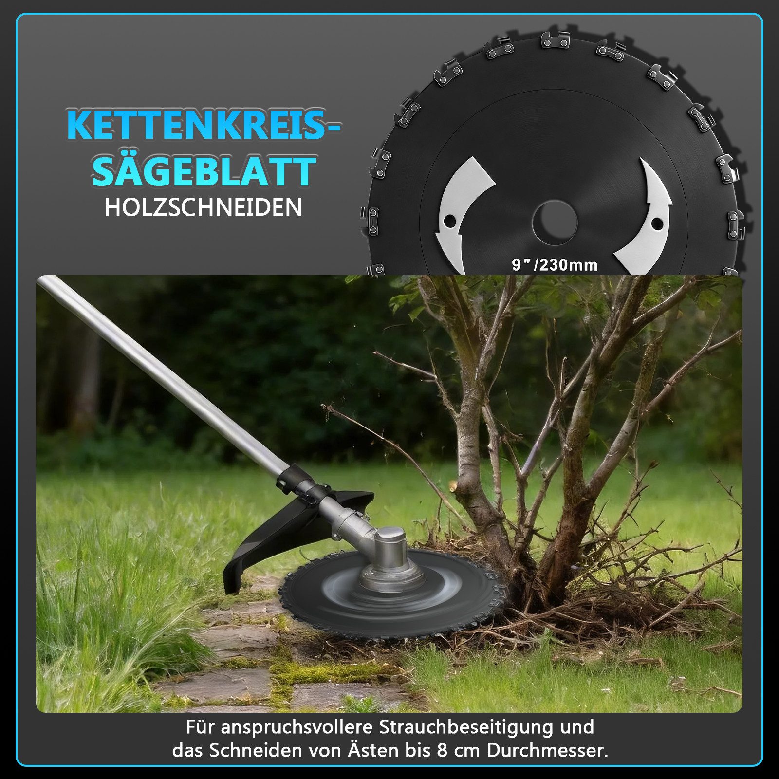 XERSEK Rasenmähermesser Rasentrimmer Zubehör (3x Ø150mm Unkrautbürste + Ø230mm Kreissägeblatt) (set, 4-St., Unkrautbürste( Knickdraht/Drahtbürste/Nylon) + Kreisförmige Kettensäge), Bohrung 25.4mm für Freischneider Rasentrimmer Motorsense