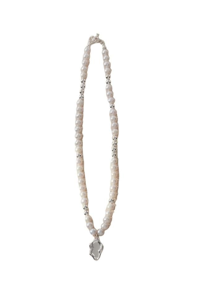 Jumpeak Kette mit Anhänger Kette S925 Silber 18K Vergoldet Perle Organisch Vintage Silber Damen, Perlen Halskette Naturperle Anhänger Geschenk Freundin Elegant Silber