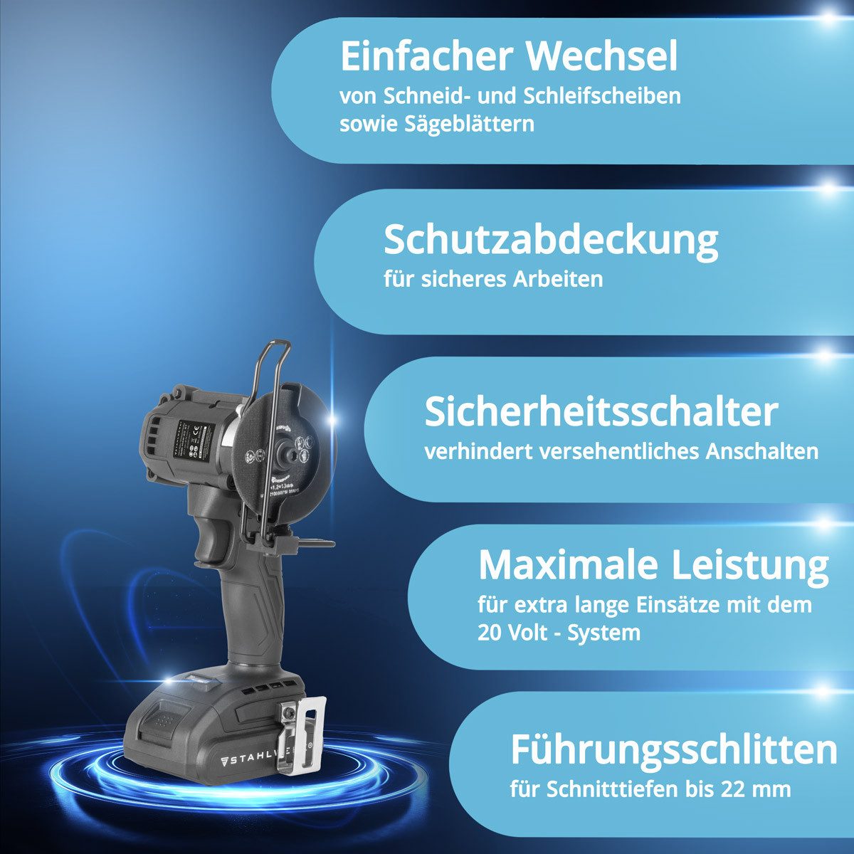 STAHLWERK Akku-Winkelschleifer Mini Akku Winkelschleifer Brushless Handwinkelschleifer 20Volt 2Ah, max. 20000 U/min, (1 tlg)