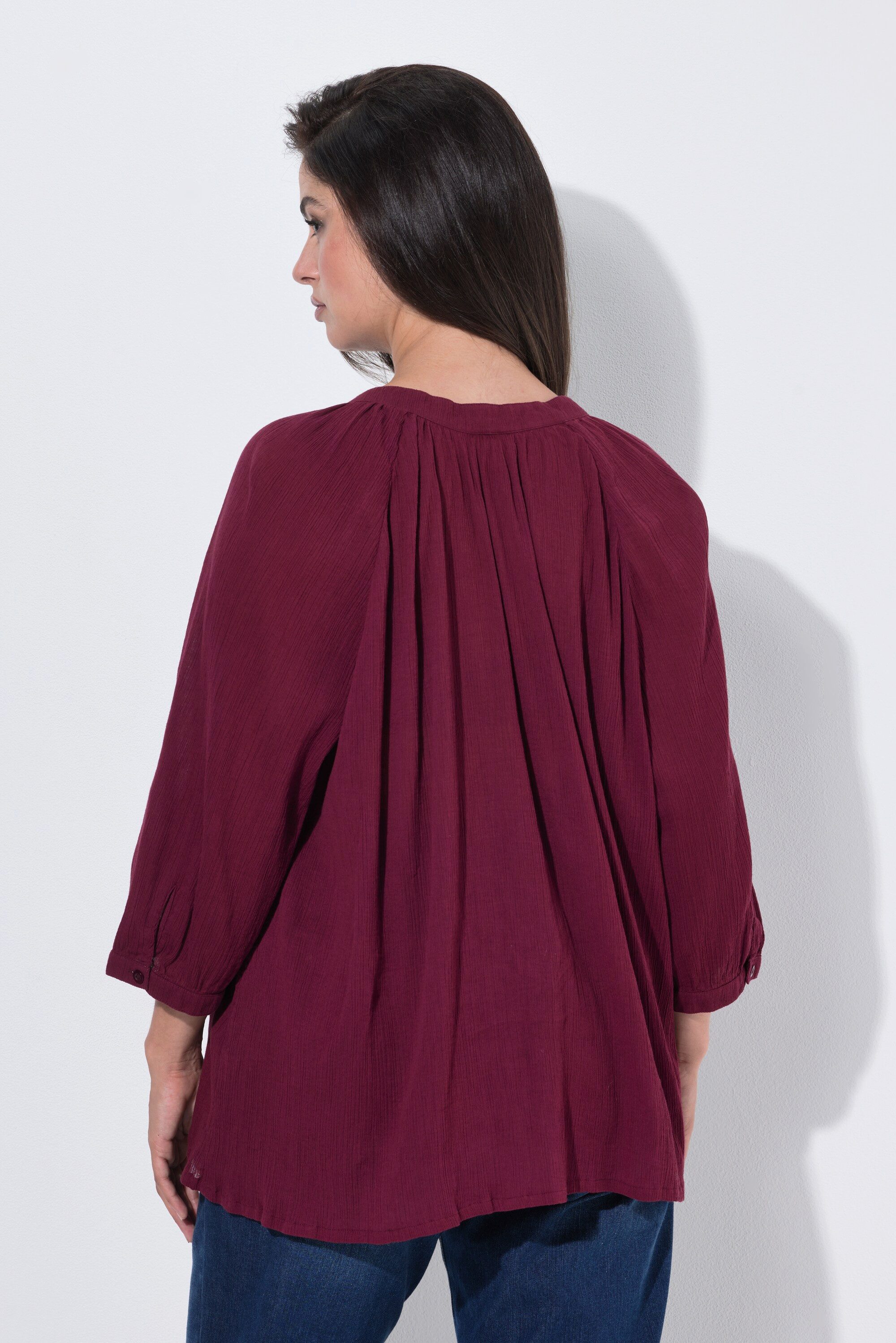 Ulla Popken Longbluse Krepp-Bluse oversized Stehkragen 3/4-Raglanarm