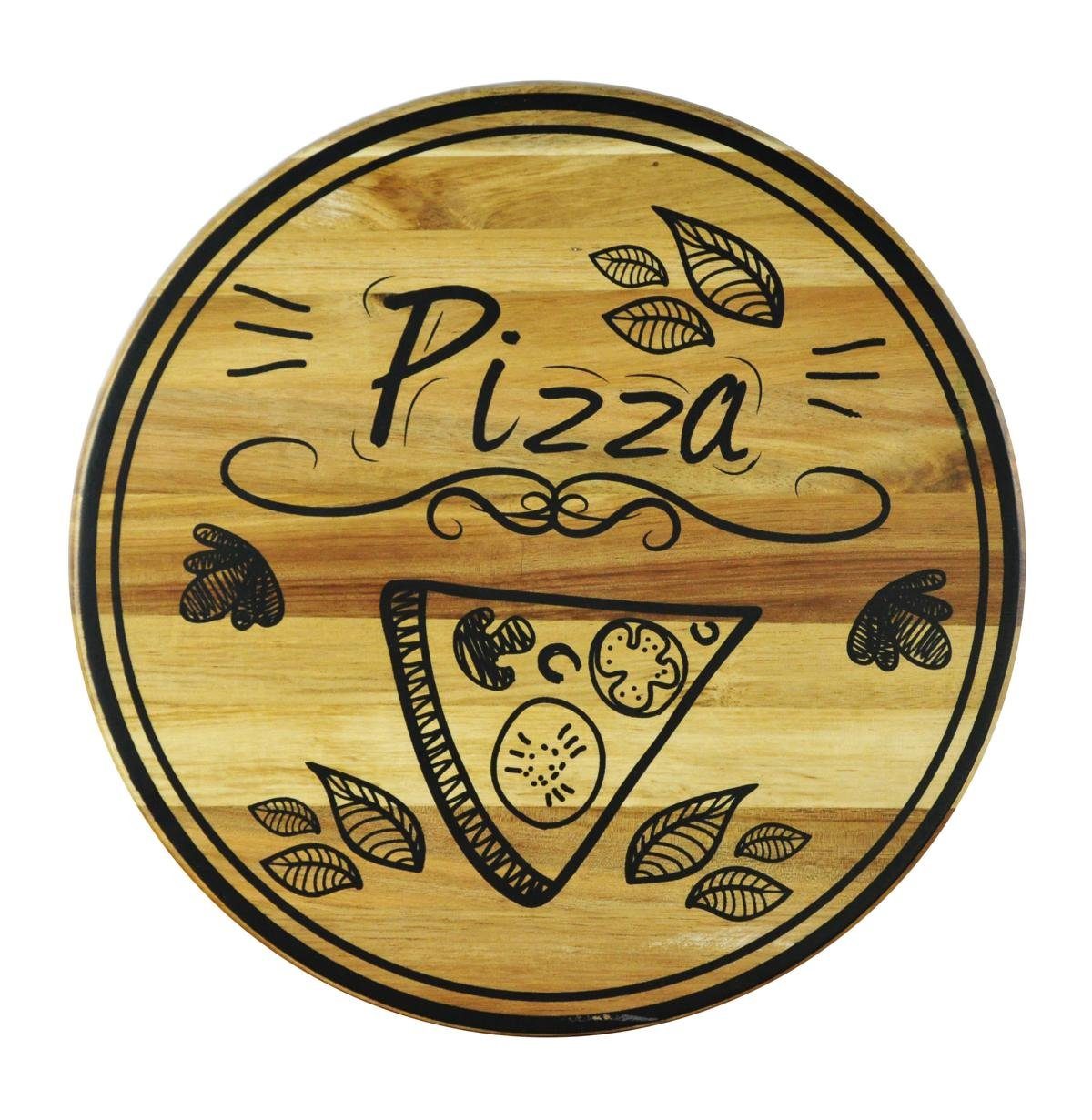 Sendez Pizzateller mit Pizza-Motiv ø30cm drehbar Holzteller Drehteller Speiseteller