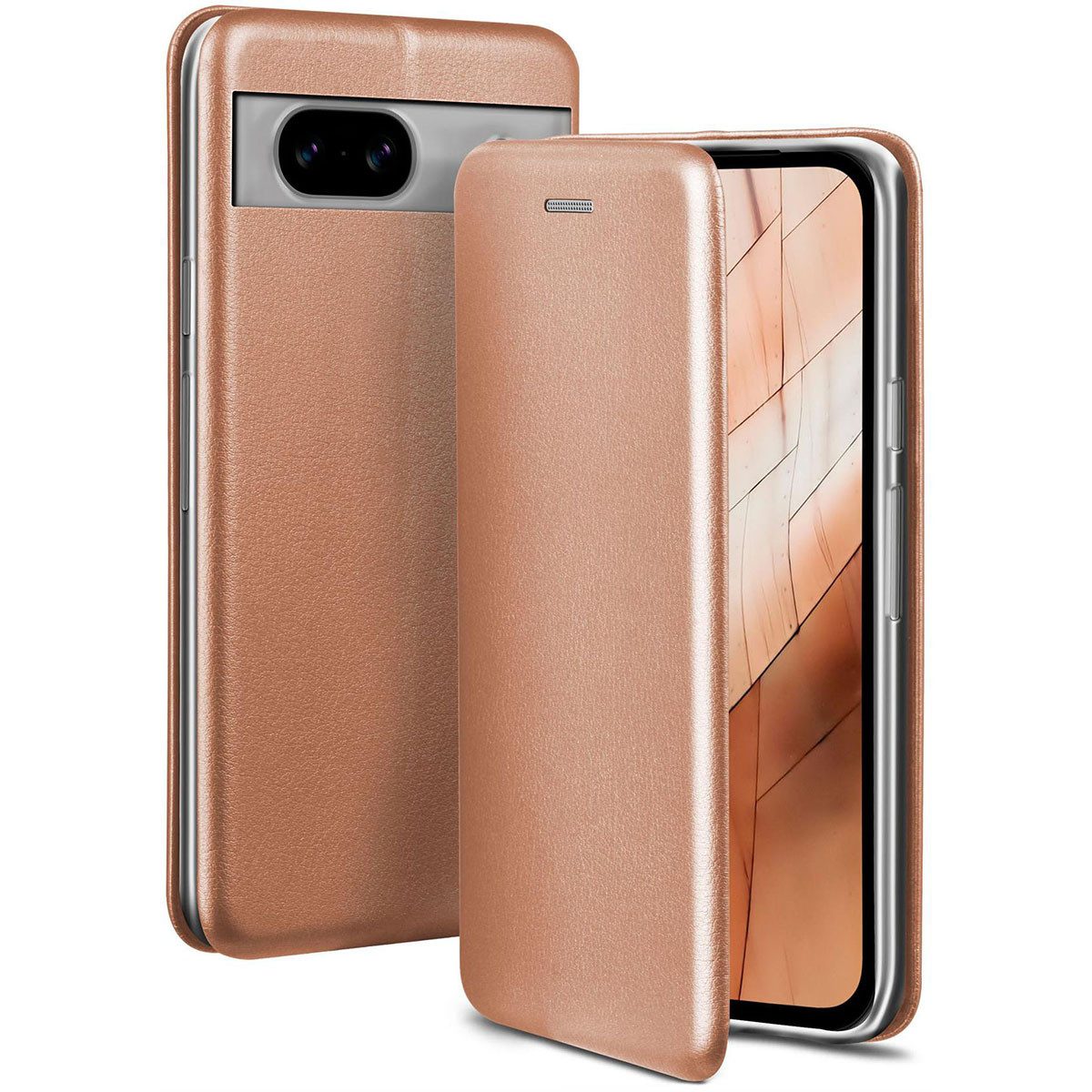 ONEFLOW Handyhülle für Google Pixel 8a Premium Hülle Business Cover Rosa 6,1 Zoll, 360 Grad Schutzhülle Flip Case Etui Klapphülle Dünn Leder Handy Tasche