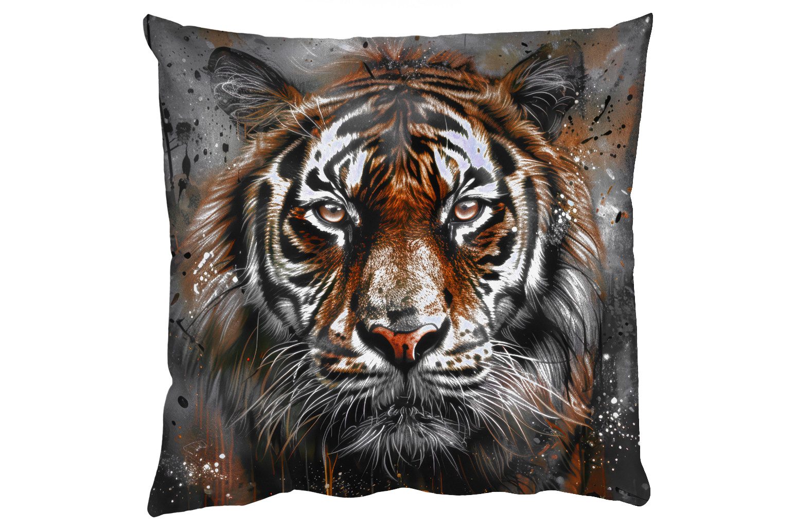MuchoWow Dekokissen Tiger - Tiere - Porträt - Luxus - Schwarz, Zierkissen mit Füllung für Wohnzimmer, Sofakissen, 40x40 cm